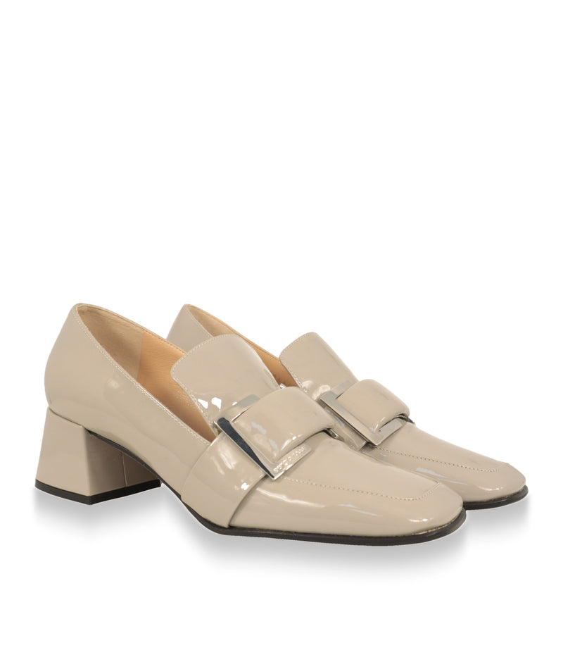 Sergio Rossi Loafer Damen Lackleder grau-beige, Paaransicht mit silberfarbener Schnalle