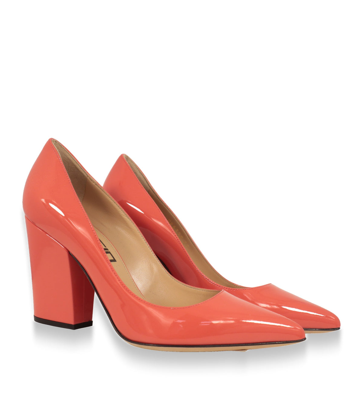Sergio Rossi Pumps Damenschuhe in Korallrot, Paaransicht schräg von vorne
