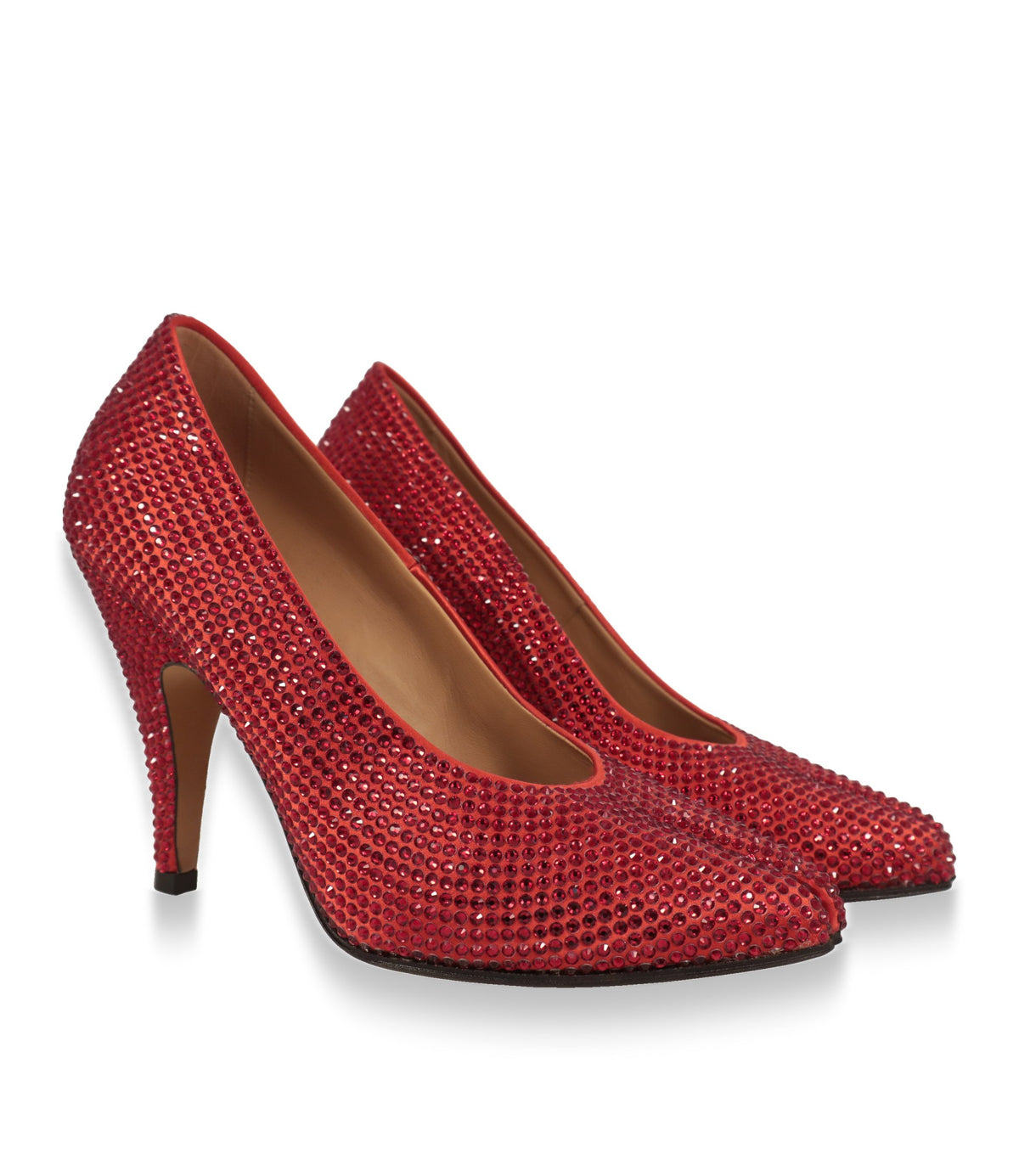 Rote Maison Margiela High Heels mit Kristallen, Paaransicht schräg