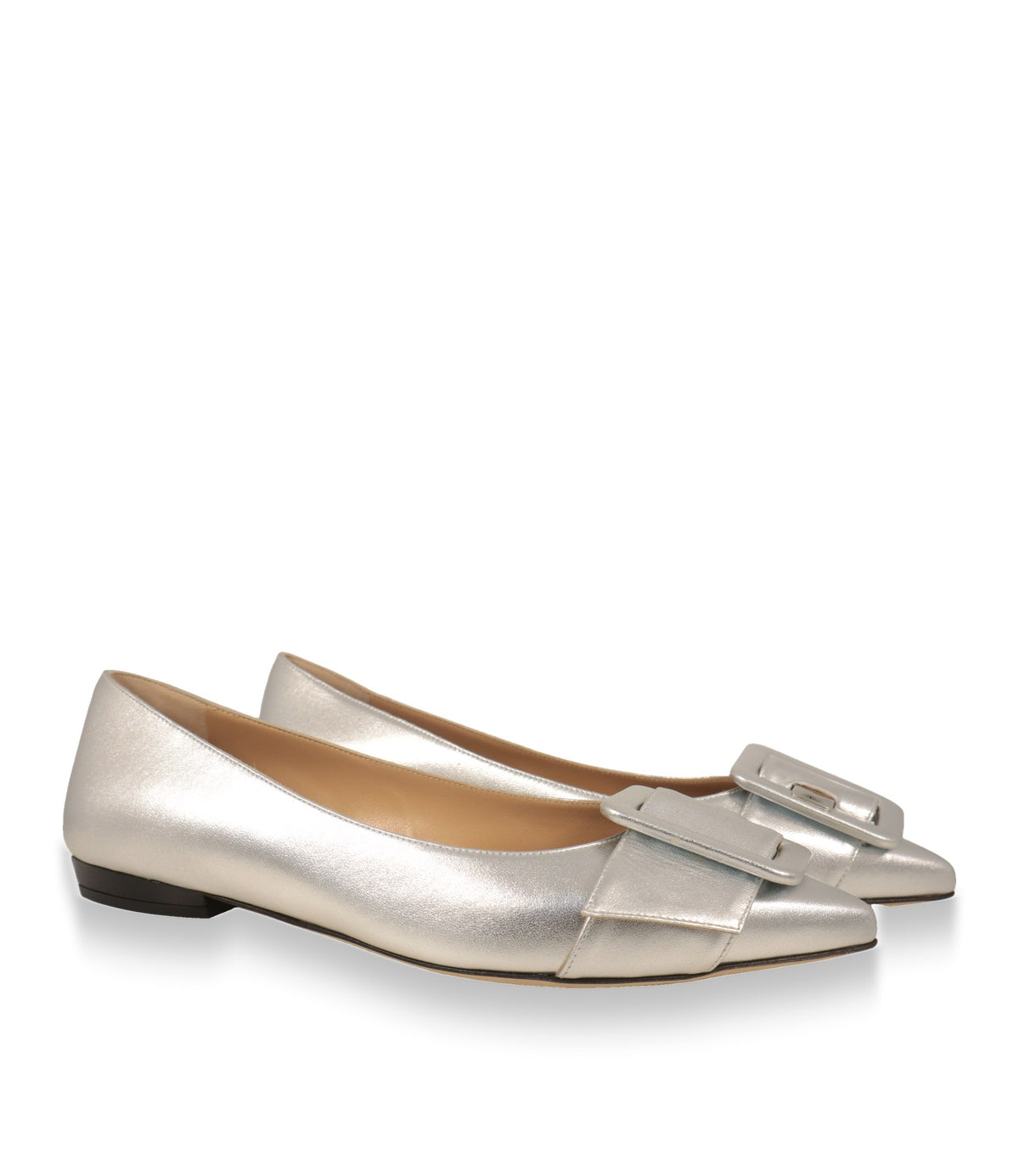 Sergio Rossi Ballerinas Silber Paar seitlich mit spitzer Kappe und Schnalle
