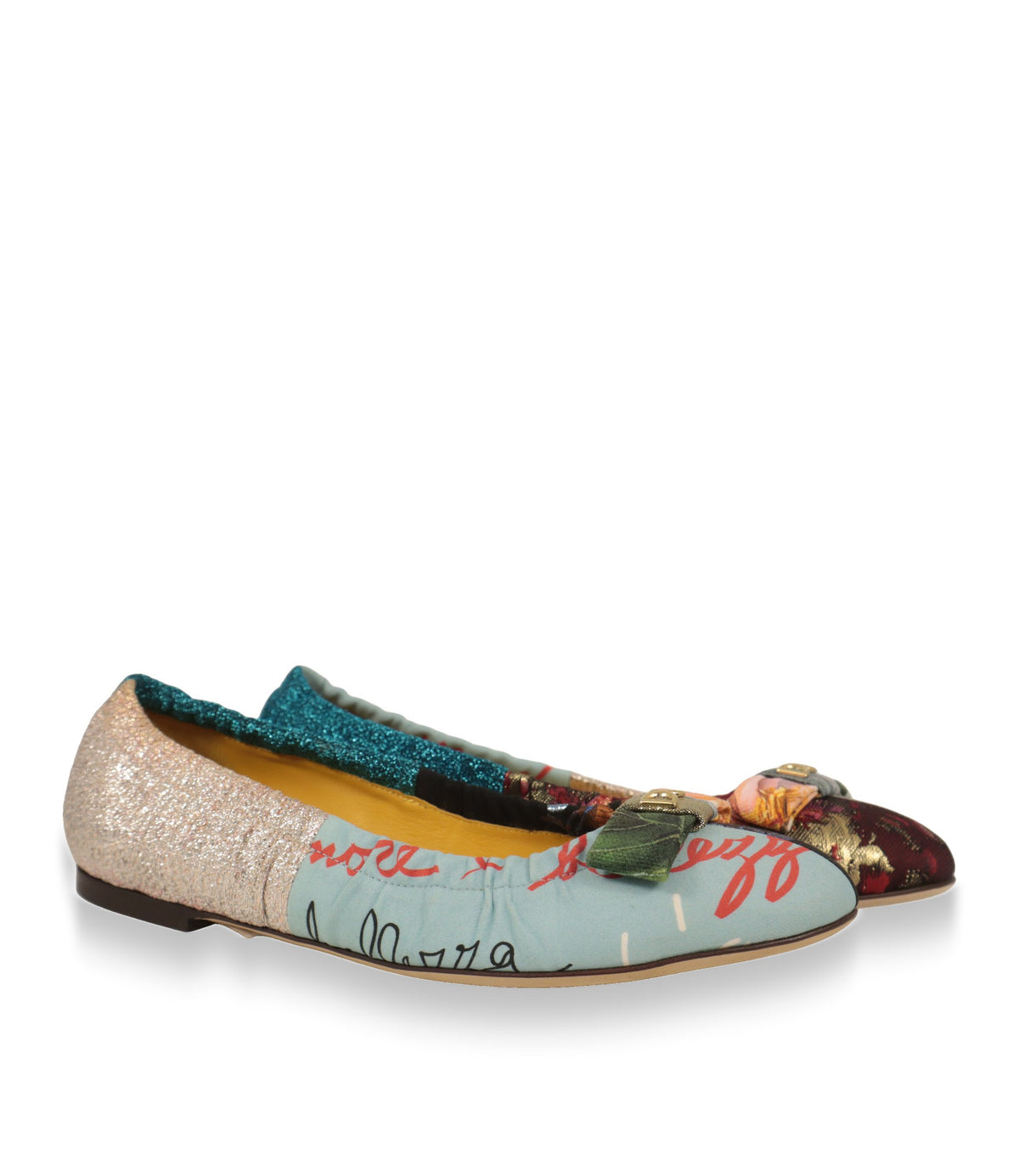 Dolce & Gabbana Ballerinas Patchwork mit Zierschleife und DG-Logo, Paaransicht