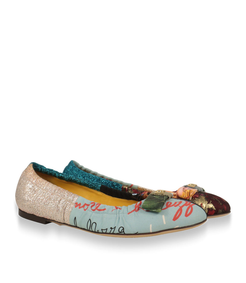Dolce & Gabbana Ballerinas Patchwork mit Zierschleife und DG-Logo, Paaransicht