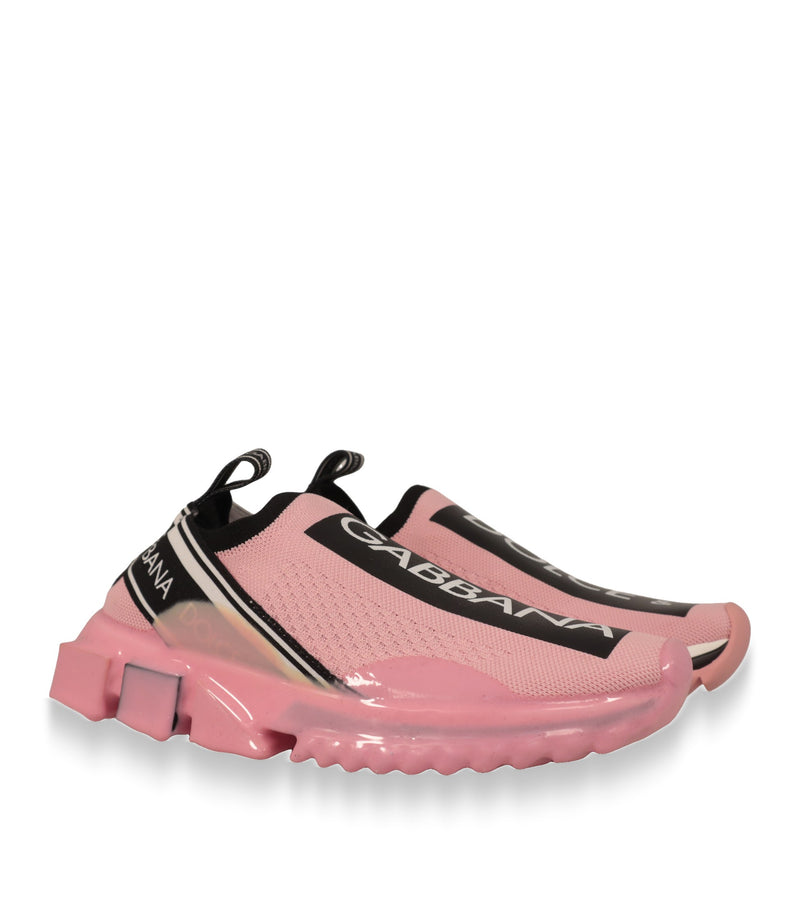 Dolce & Gabbana Sneaker aus rosa Strickgewebe mit Gummisohle, Schrägansicht