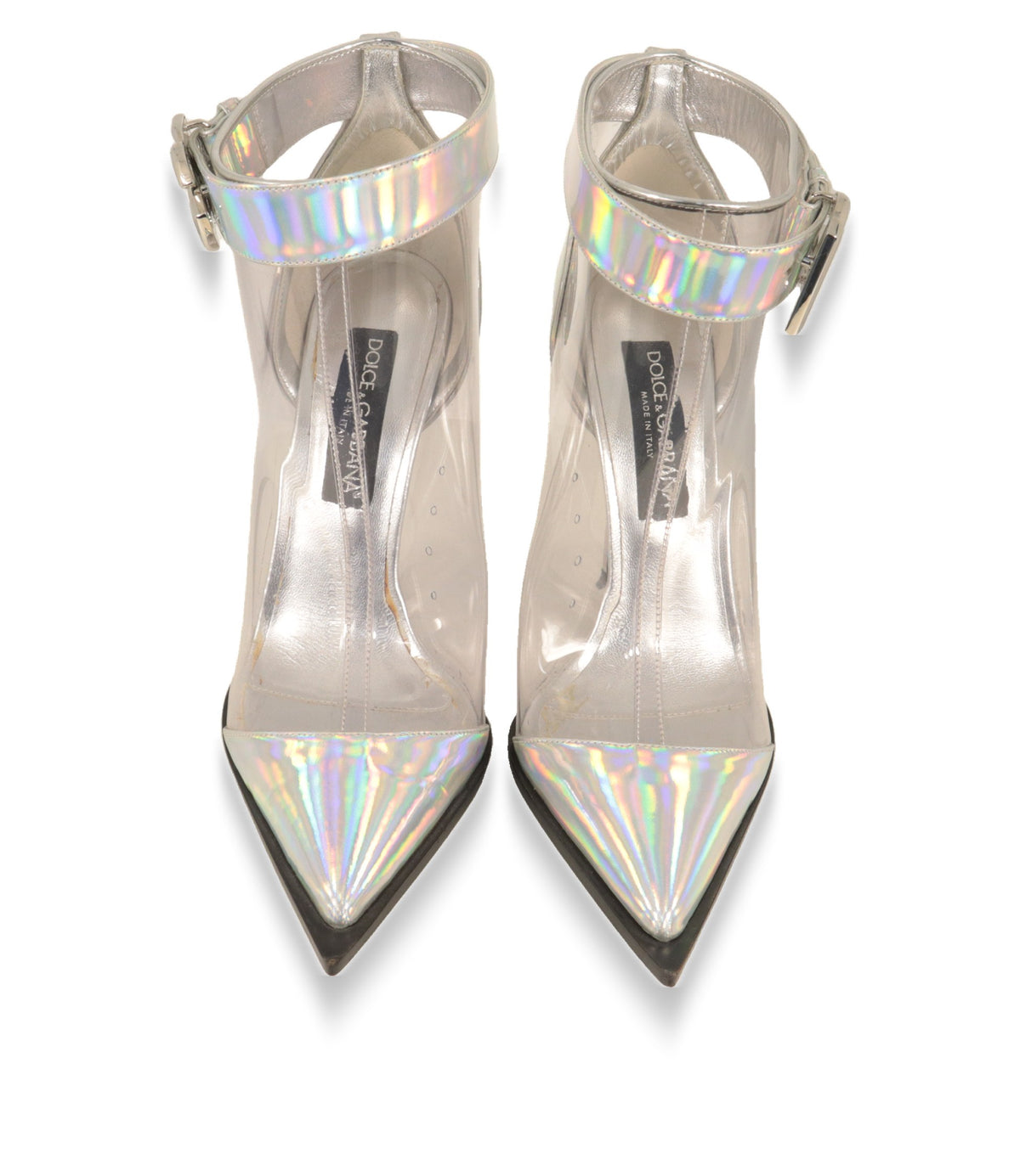 Dolce & Gabbana High Heels von oben mit holografischer Spitze und transparentem Schaft