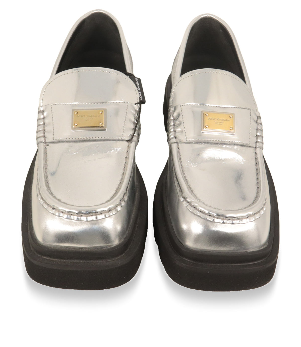 Dolce & Gabbana Loafer Damenschuhe in Silber, Frontansicht mit quadratischer Kappe