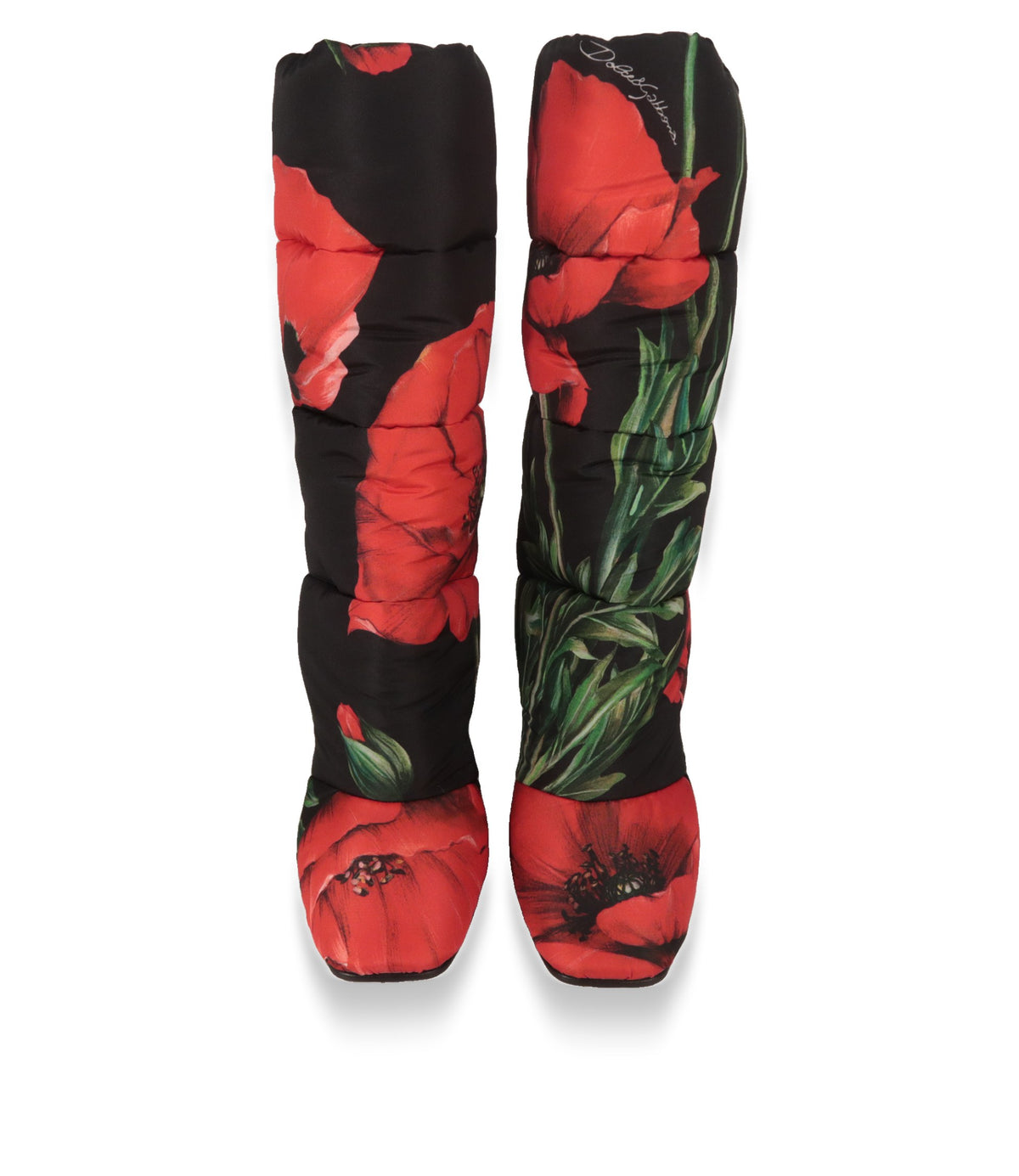 Dolce & Gabbana Stiefel Paar von vorne mit quadratischer Schuhspitze und Blumenmuster