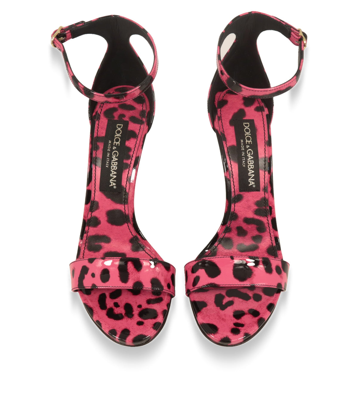 Dolce & Gabbana Sandaletten von oben mit pinkem Leo-Print und Logo-Innensohle
