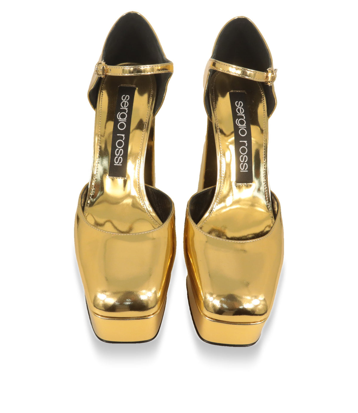 Goldene Mary Jane Schuhe von Sergio Rossi mit schwarzem Lederfutter, Draufsicht