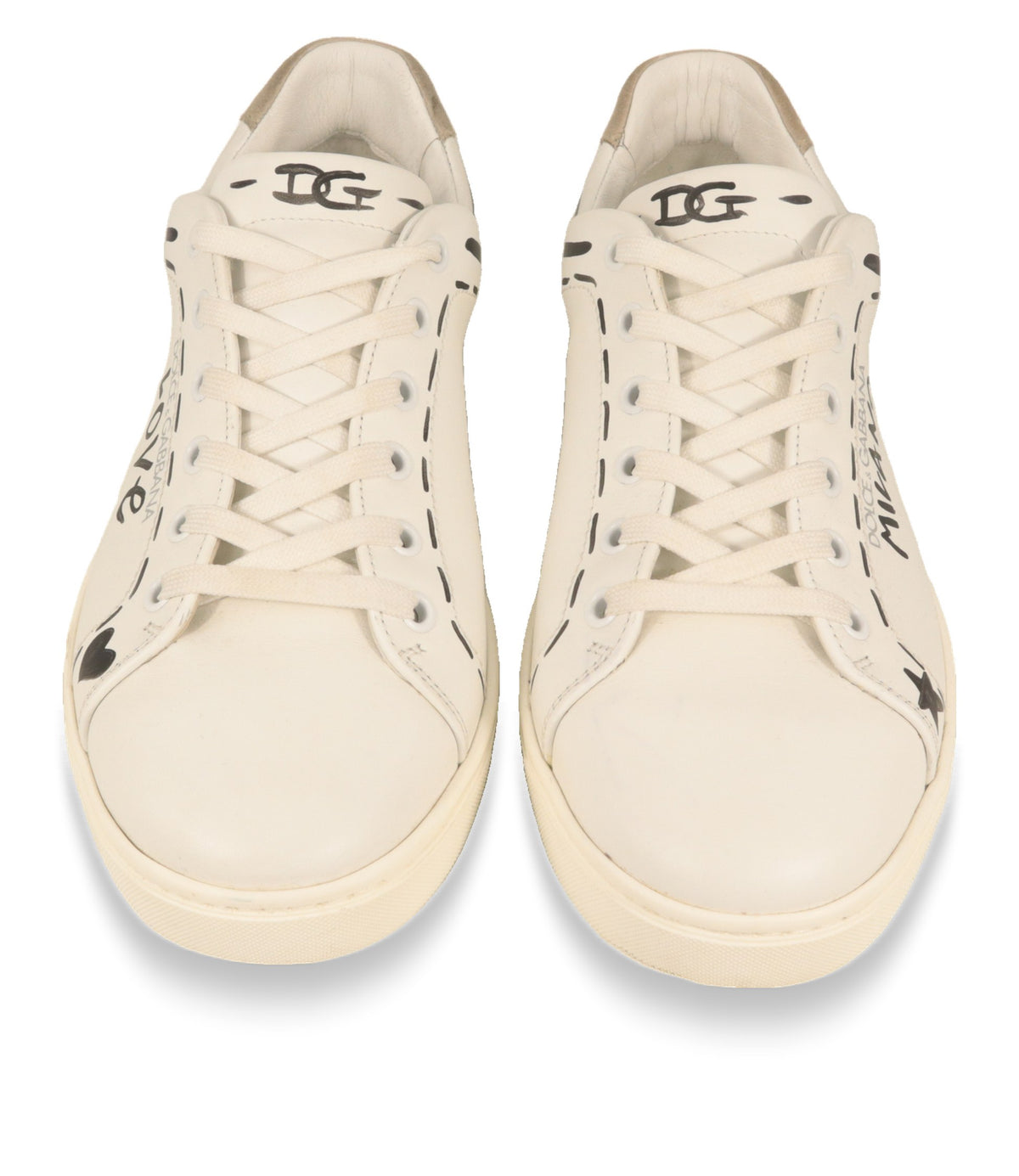 Dolce & Gabbana Sneaker von oben mit weißer Schnürung und DG-Logo auf der Zunge