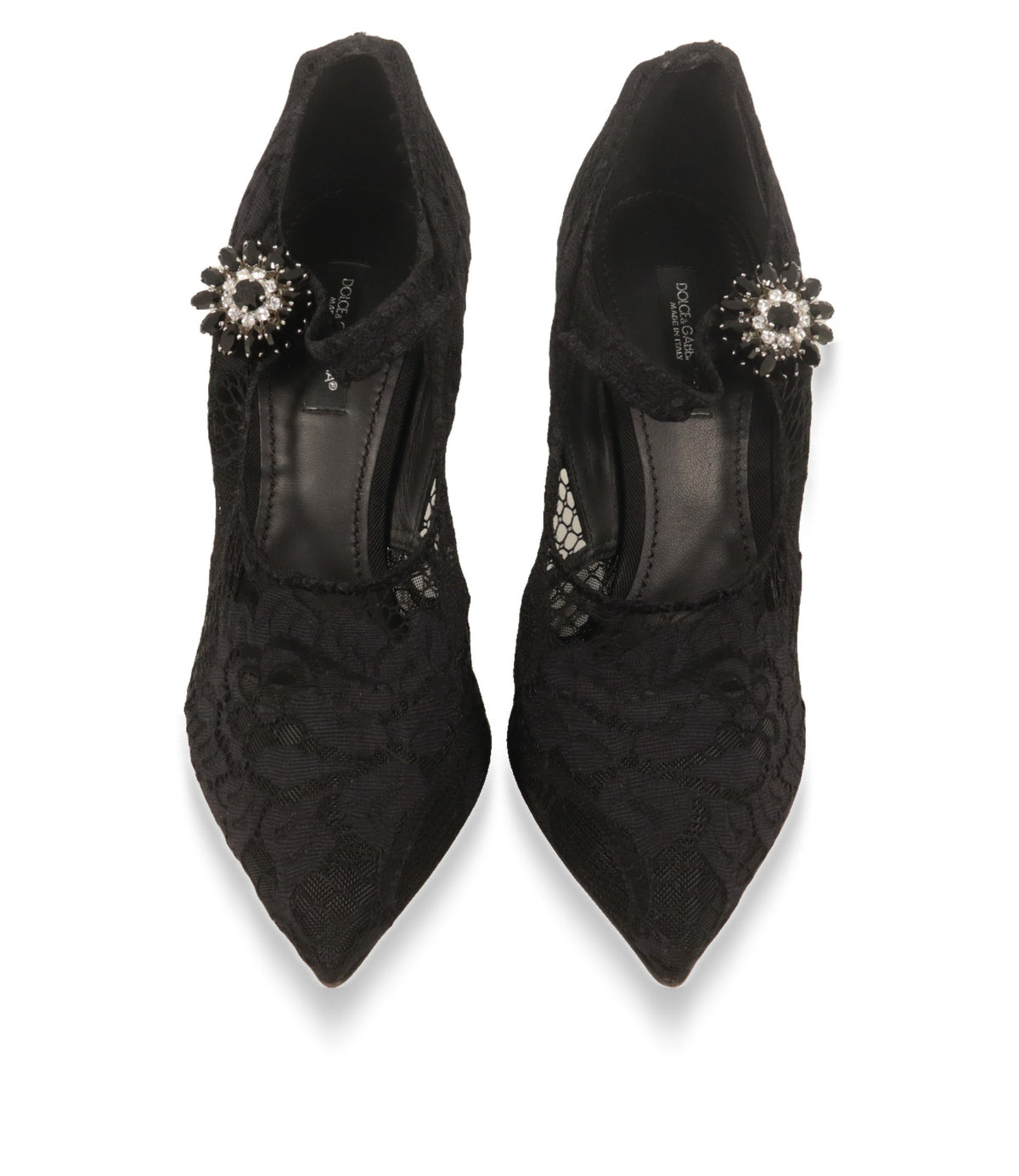Dolce & Gabbana Mary Jane Schuhe Größe 37 von oben mit Kristallbrosche am Spannriemen