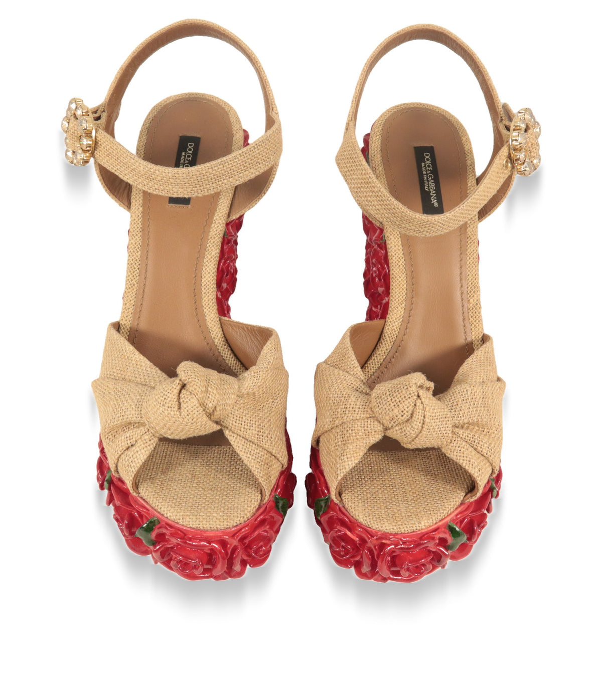 Dolce & Gabbana Plateau-Sandalen von oben: geknotete Juteschleife und offene Zehenpartie
