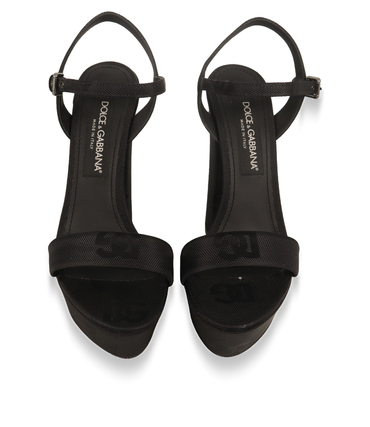 Dolce & Gabbana Plateau-Sandalen von oben mit breitem Vorderriemen und Knöchelriemchen