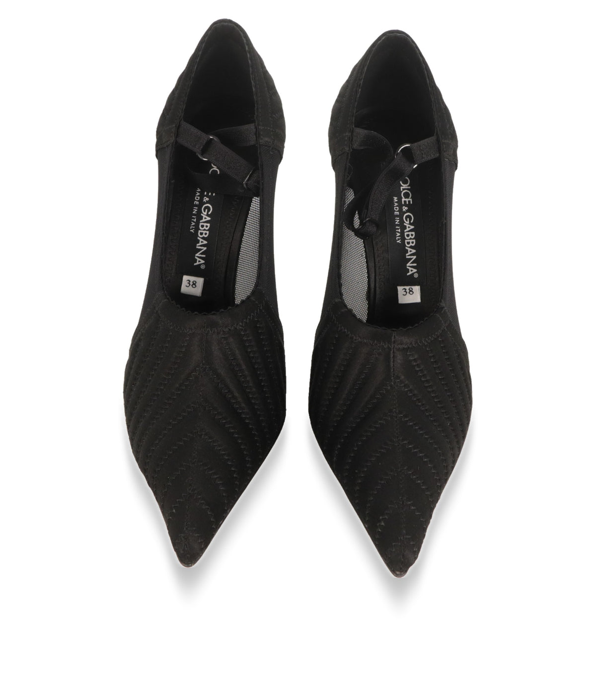 Dolce & Gabbana Pumps von oben mit Markenetikett und Größe 38 im Innenfutter