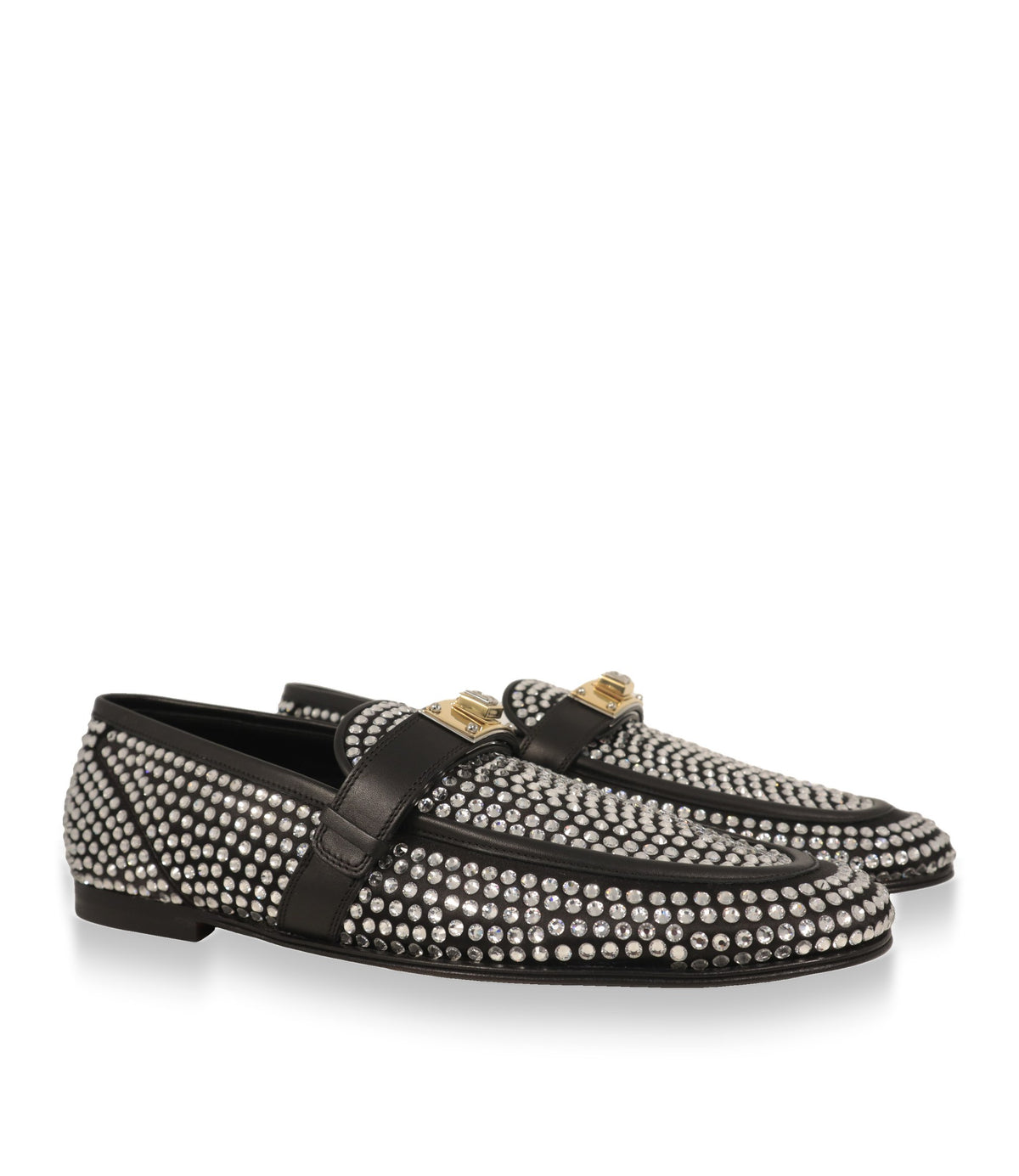 Dolce & Gabbana Herren Loafer mit Kristallen, Paar in Schrägansicht