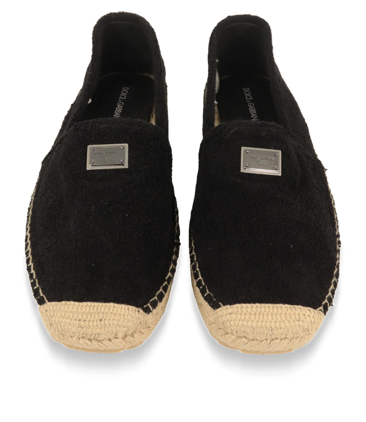 Dolce & Gabbana Espadrilles von oben: schwarzes Frottee-Obermaterial und geflochtene Jutekappe