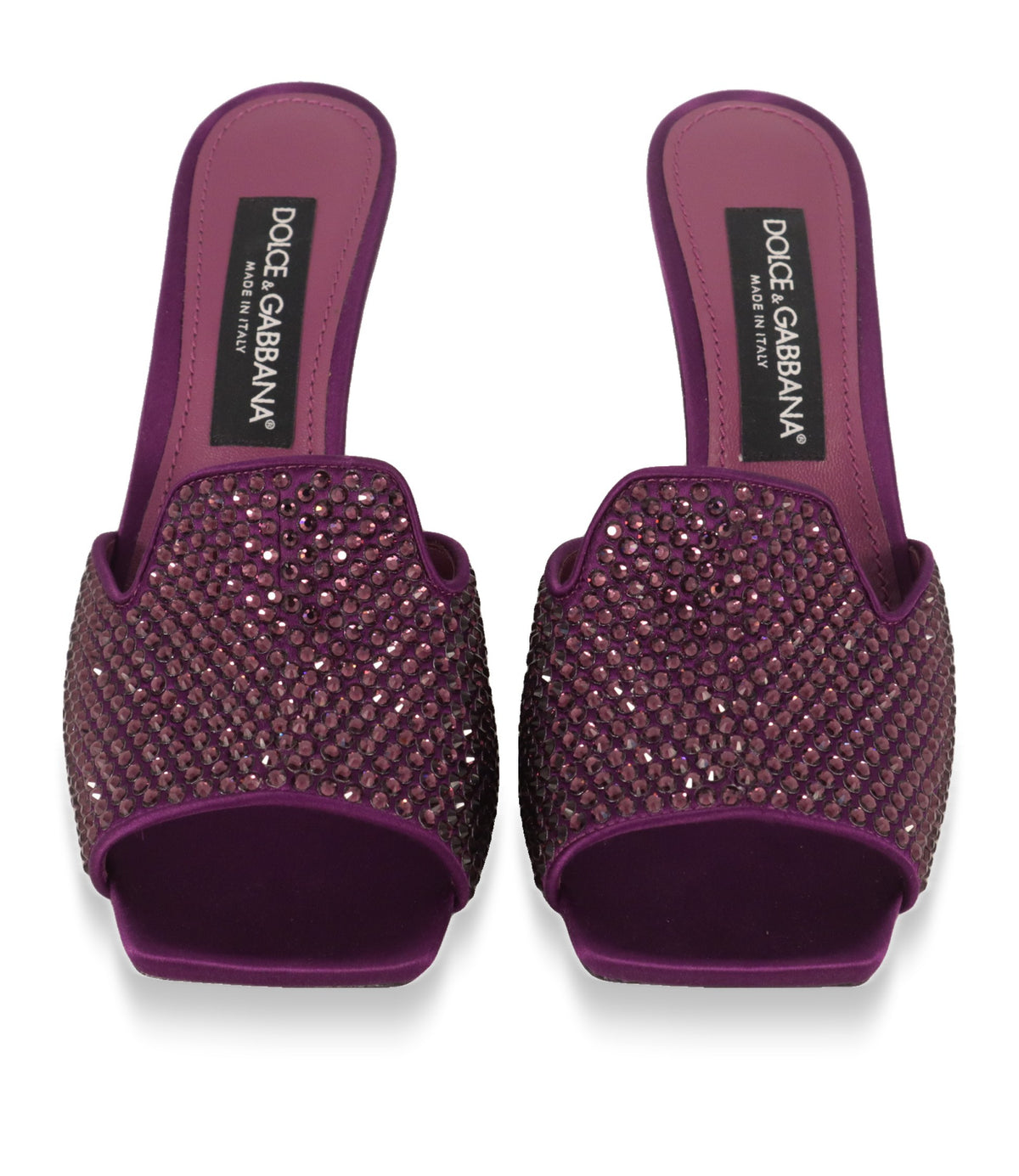 Dolce & Gabbana Mules Lila von vorne mit quadratischer Zehenform und Leder-Fußbett
