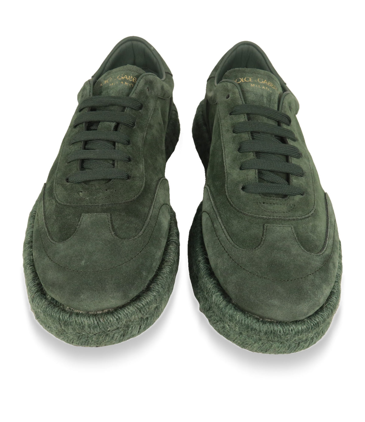Dolce & Gabbana Sneaker Grün von vorne mit goldenem Milano-Schriftzug auf der Zunge