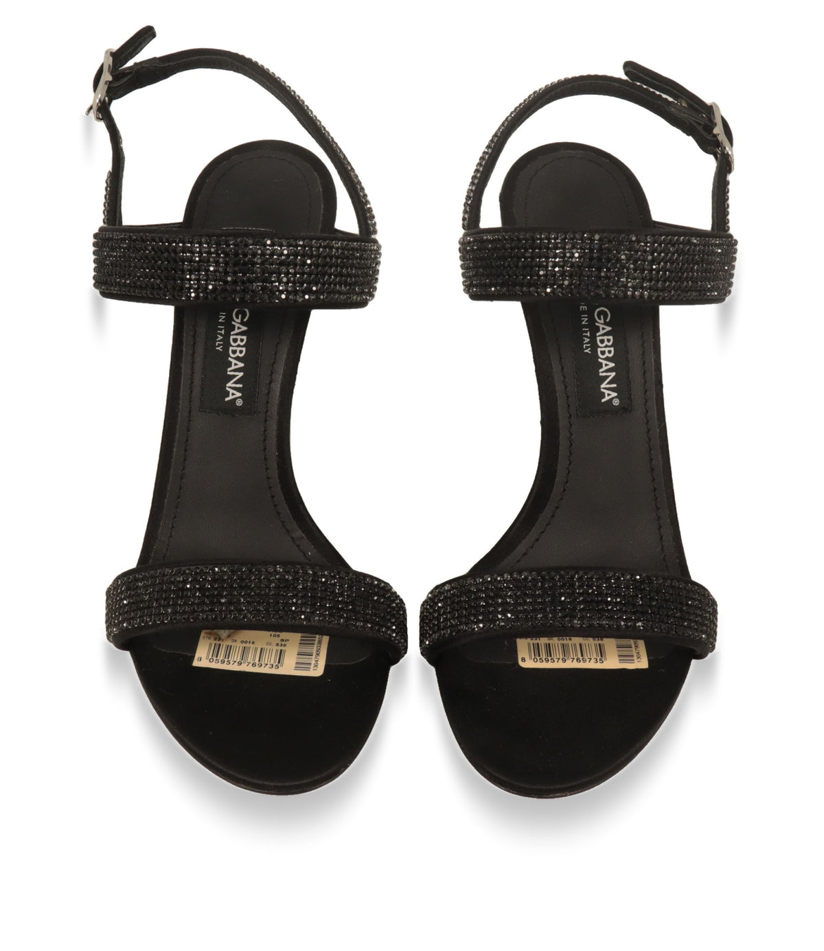Schwarze Dolce & Gabbana Sandaletten von oben mit offener Zehenpartie und Kristallriemen