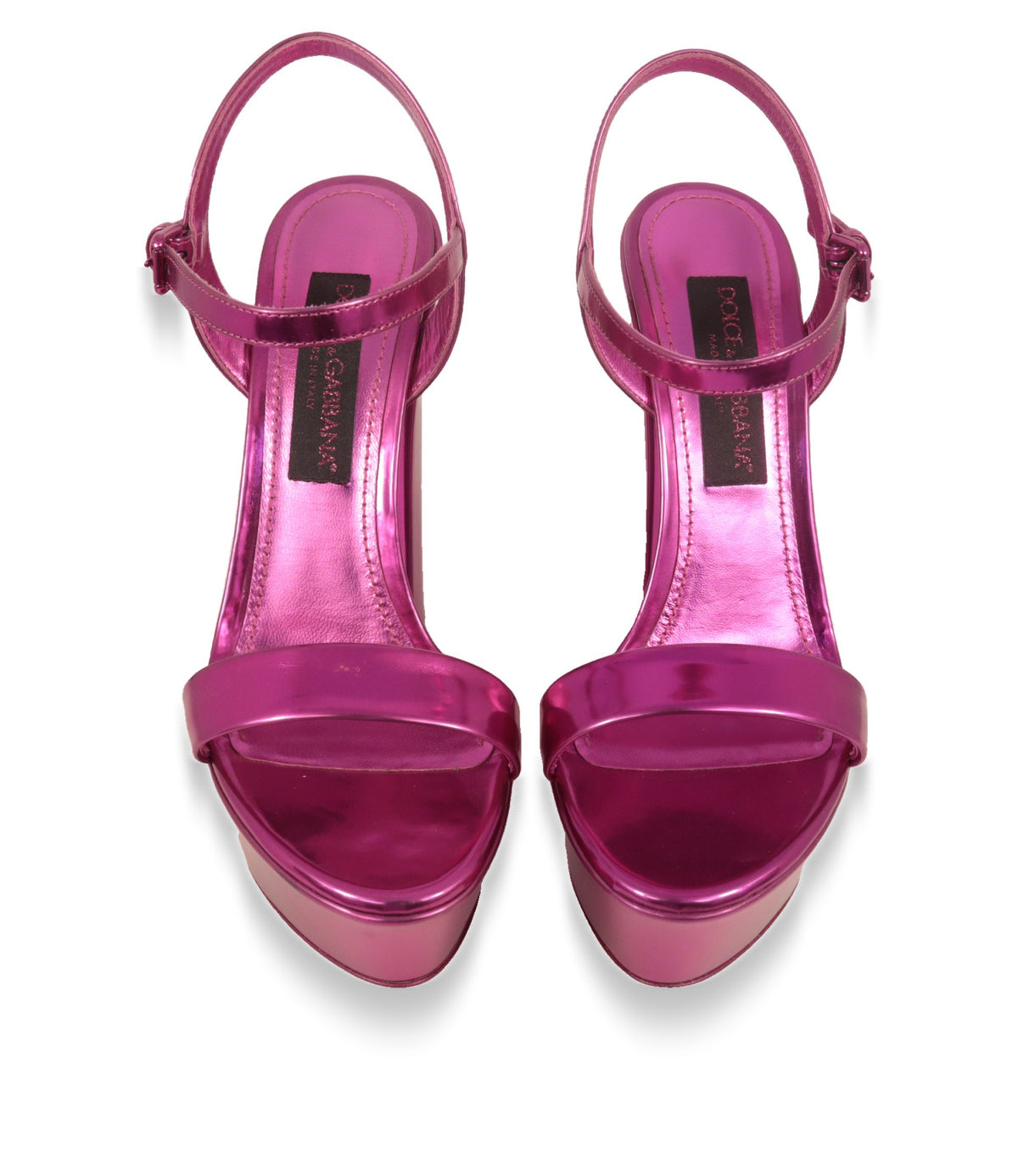 Dolce & Gabbana Plateau-Sandalen Größe 39, Draufsicht auf Innensohle und Frontriemen