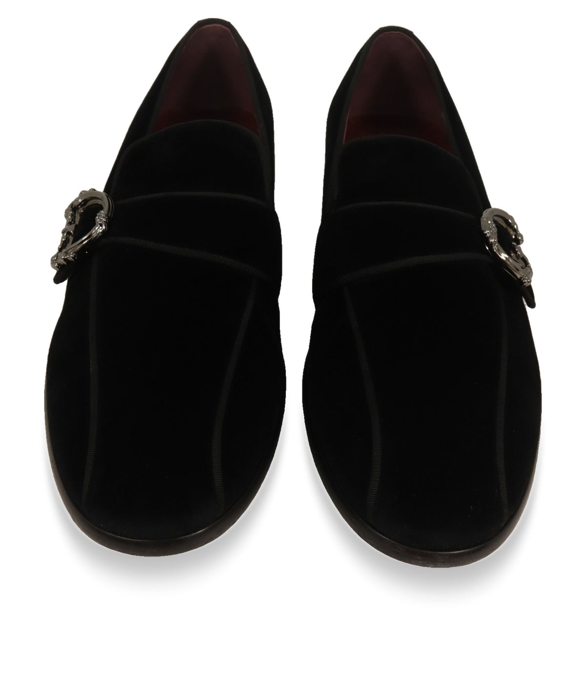 Dolce & Gabbana Slipper von oben mit rotem Innenfutter und silberner Zierschnalle