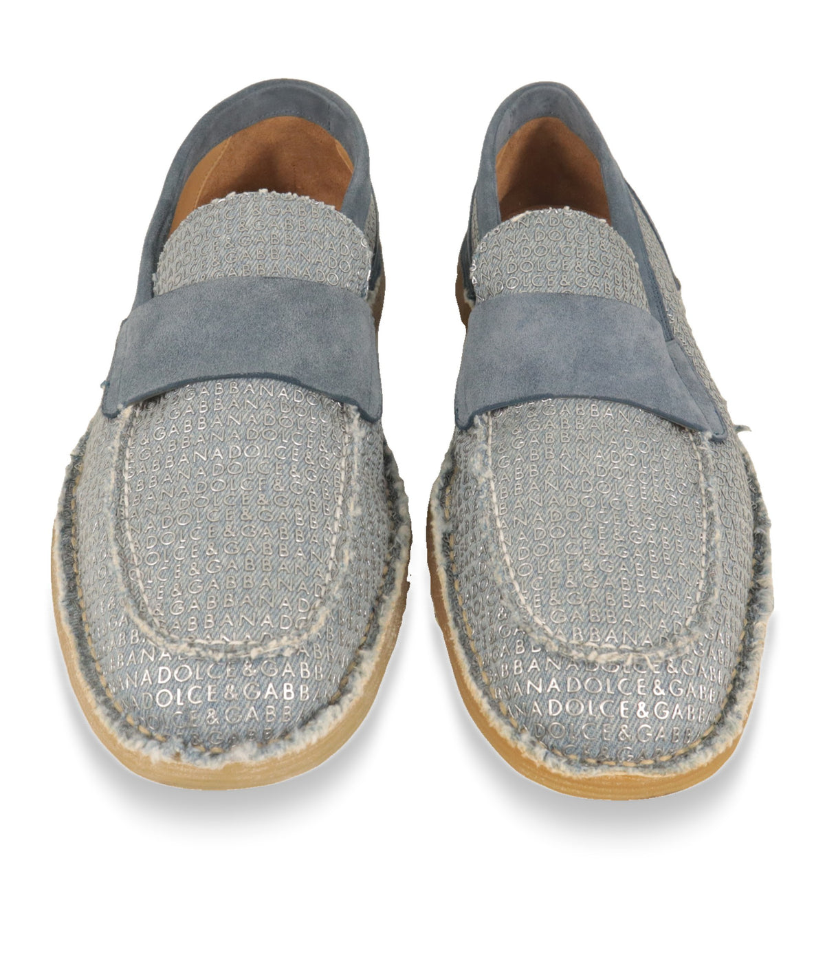 Dolce & Gabbana Mokassin Loafer hellblau, Draufsicht mit Lederfutter in Cognac