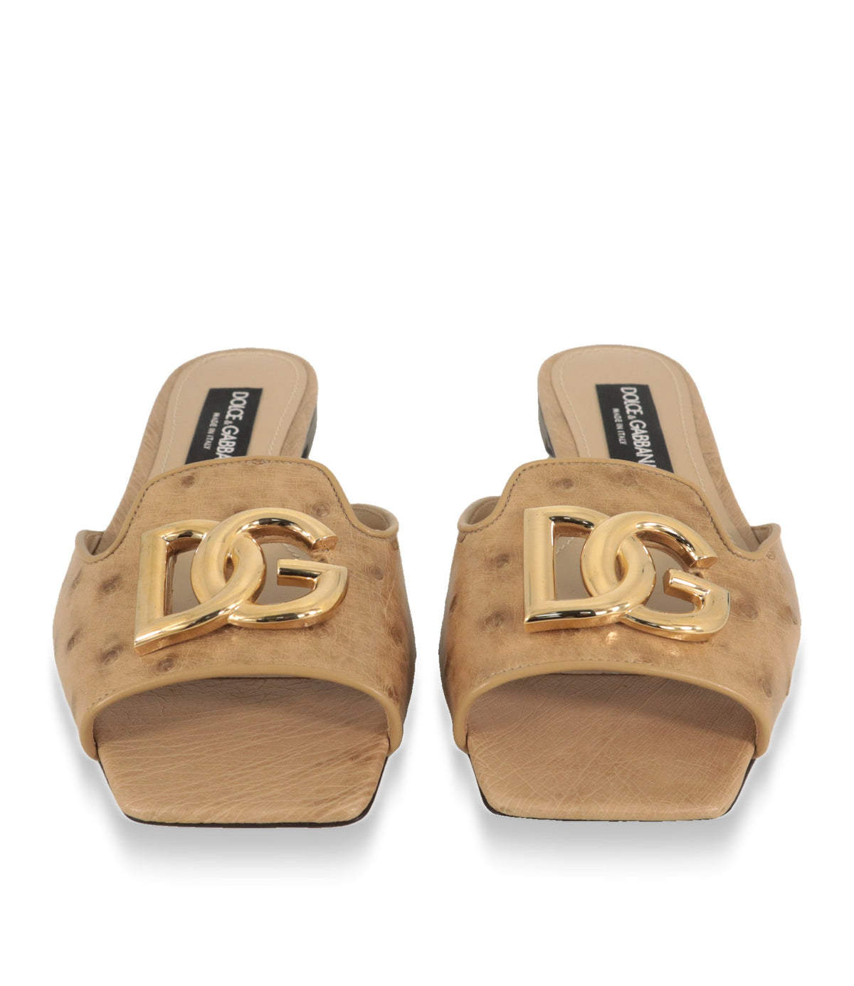 Dolce & Gabbana Pantoletten Damen, Frontansicht beider Schuhe mit quadratischer offener Zehenpartie