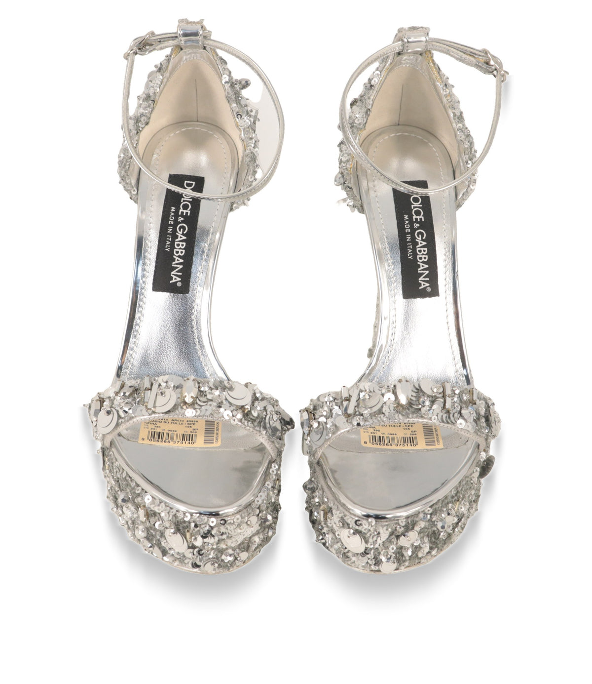 Dolce & Gabbana Plateau-Sandalen Größe 39 von oben mit silbernem Fußbett und Knöchelriemen