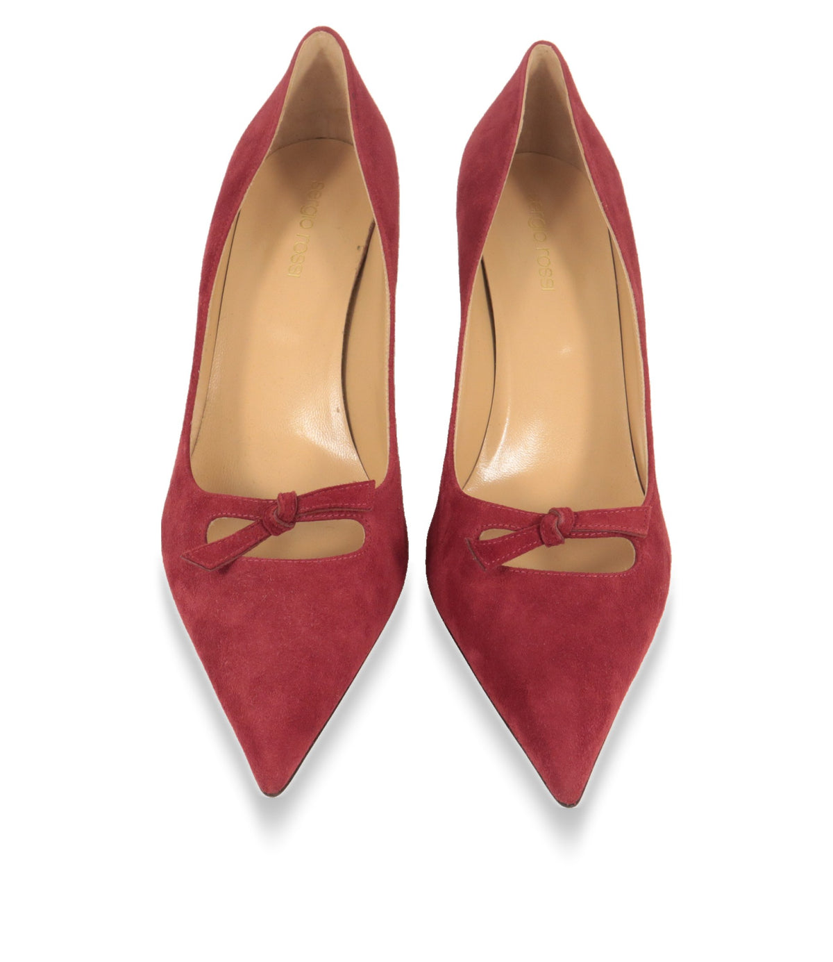 Sergio Rossi Pumps Bordeaux von oben mit spitzer Kappe, Cut-out und Lederfutter