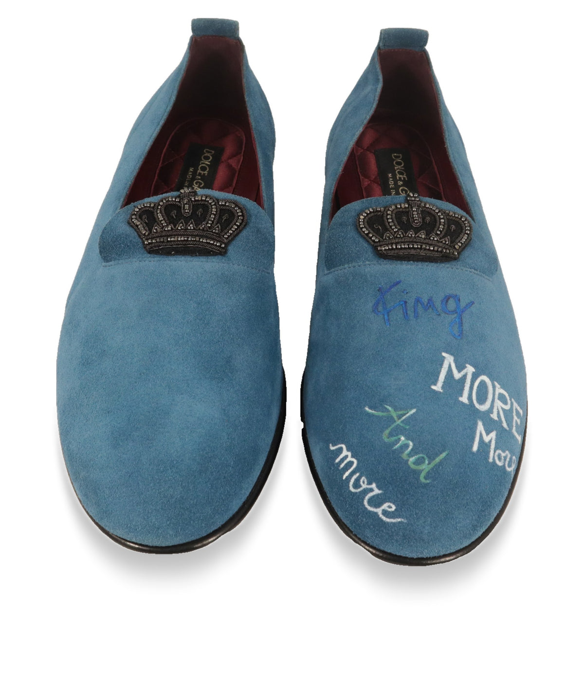 Dolce & Gabbana Slipper von oben mit bordeauxfarbenem Lederfutter und Print