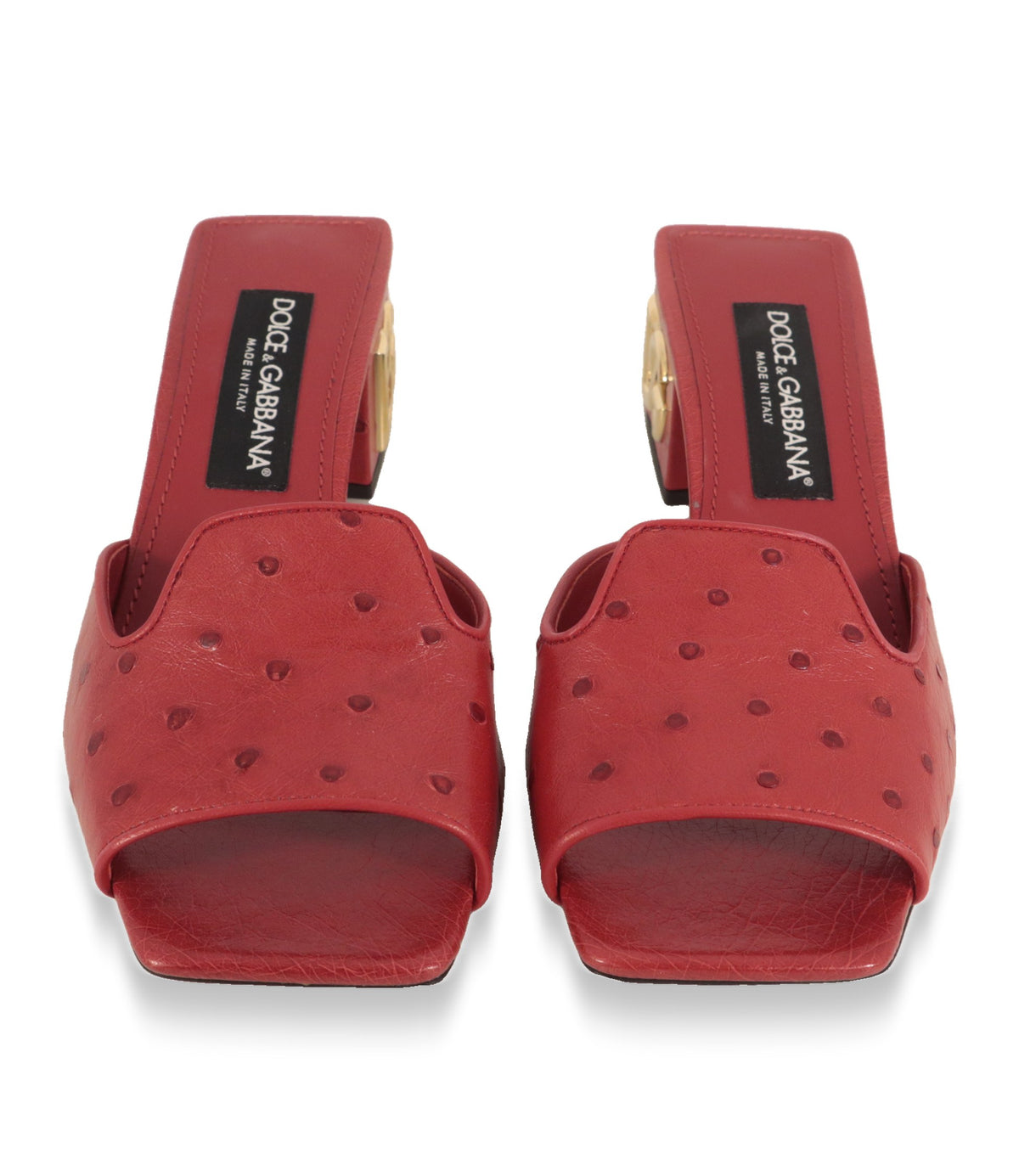 Dolce & Gabbana Mules in Rot von vorne mit quadratischer offener Zehenpartie