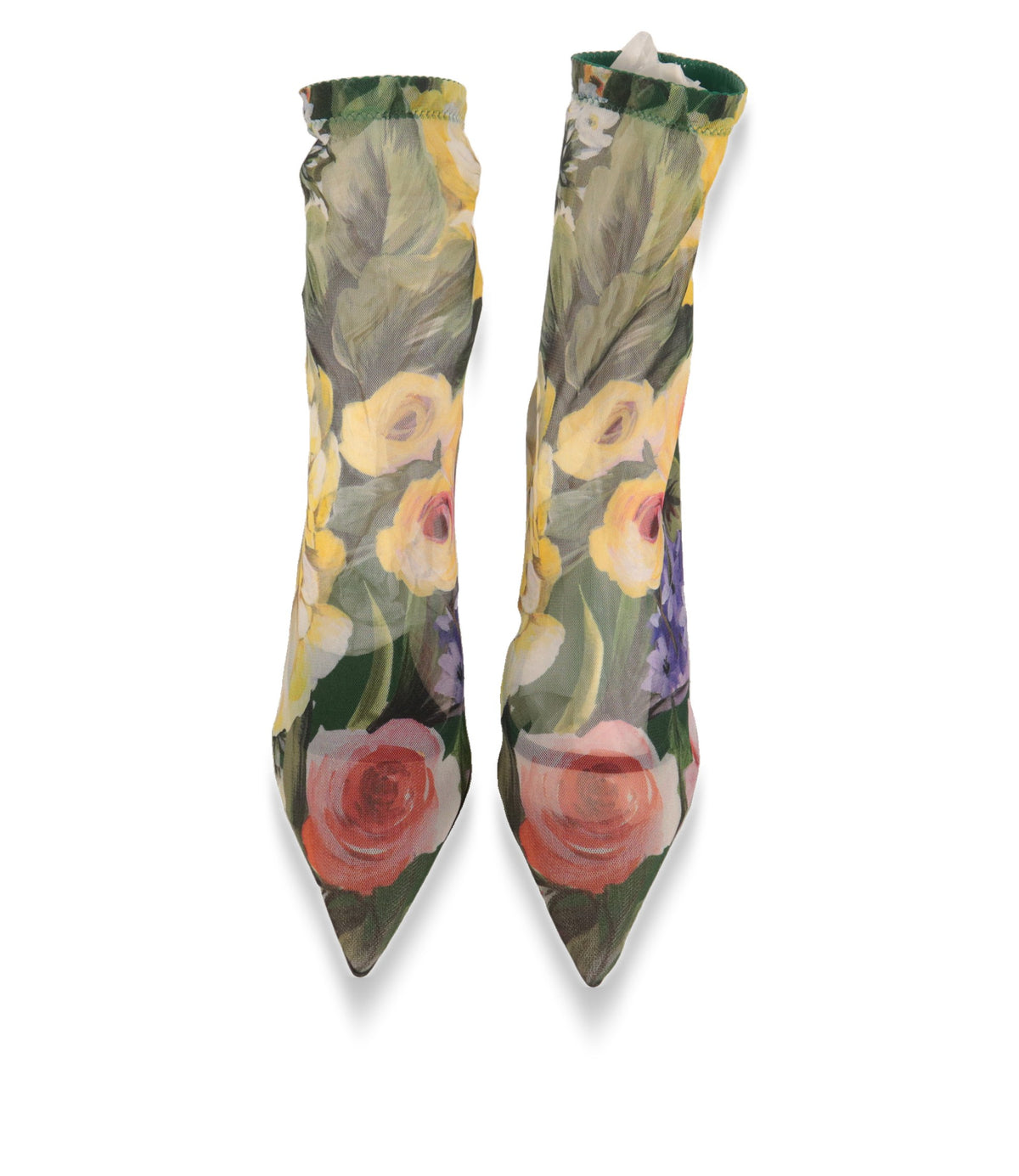Dolce & Gabbana Stiefeletten von vorn mit Rosen- und Päonienprint auf Tüll