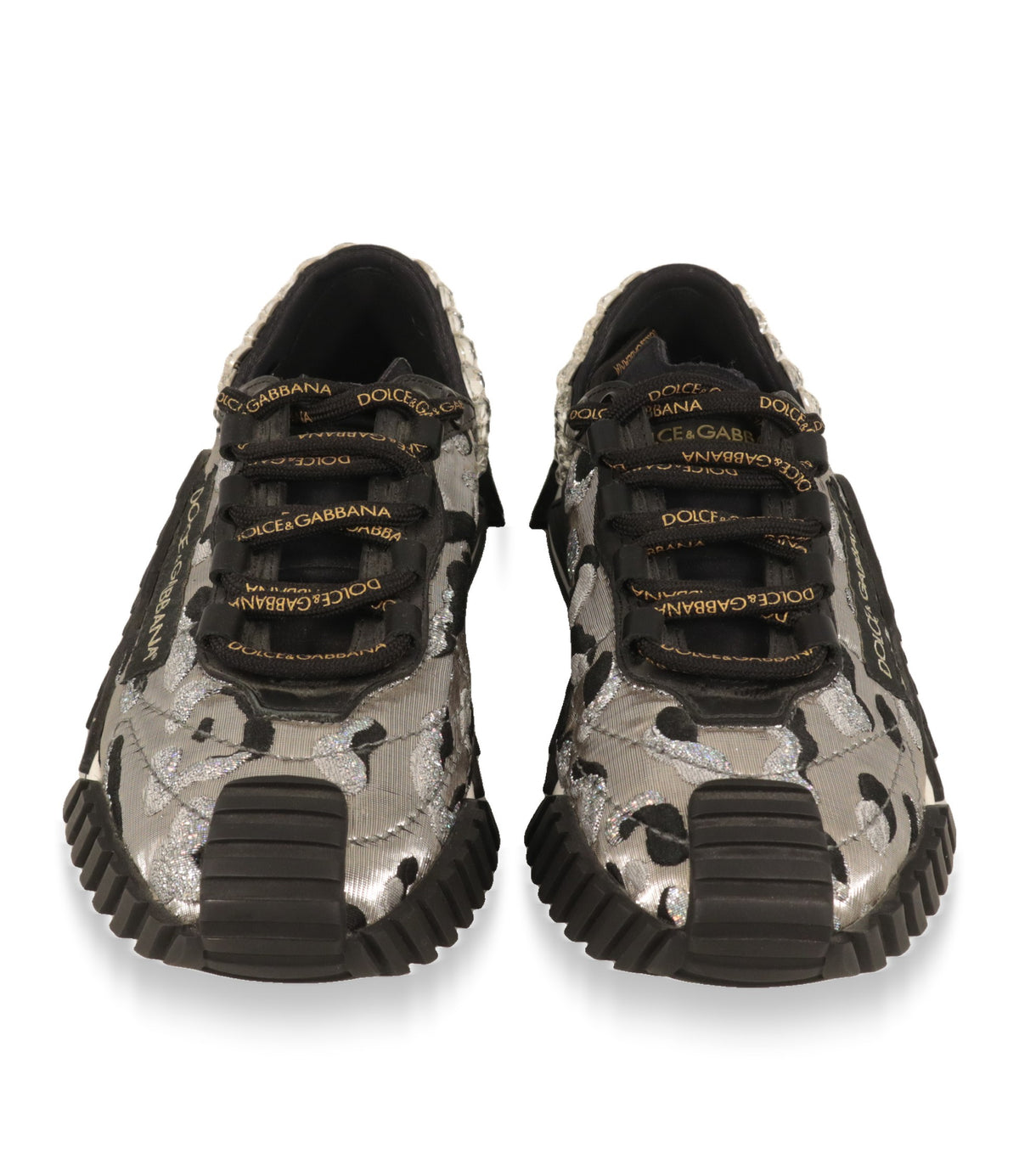 Dolce & Gabbana Sneaker von vorn mit Logo-Schnürsenkeln und schwarzer Gummisohle
