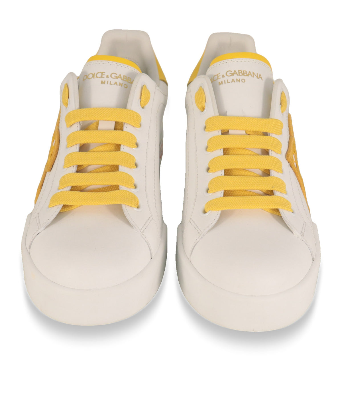 Dolce & Gabbana Damen Sneaker weiß, Frontansicht mit goldenem Logo auf der Zunge