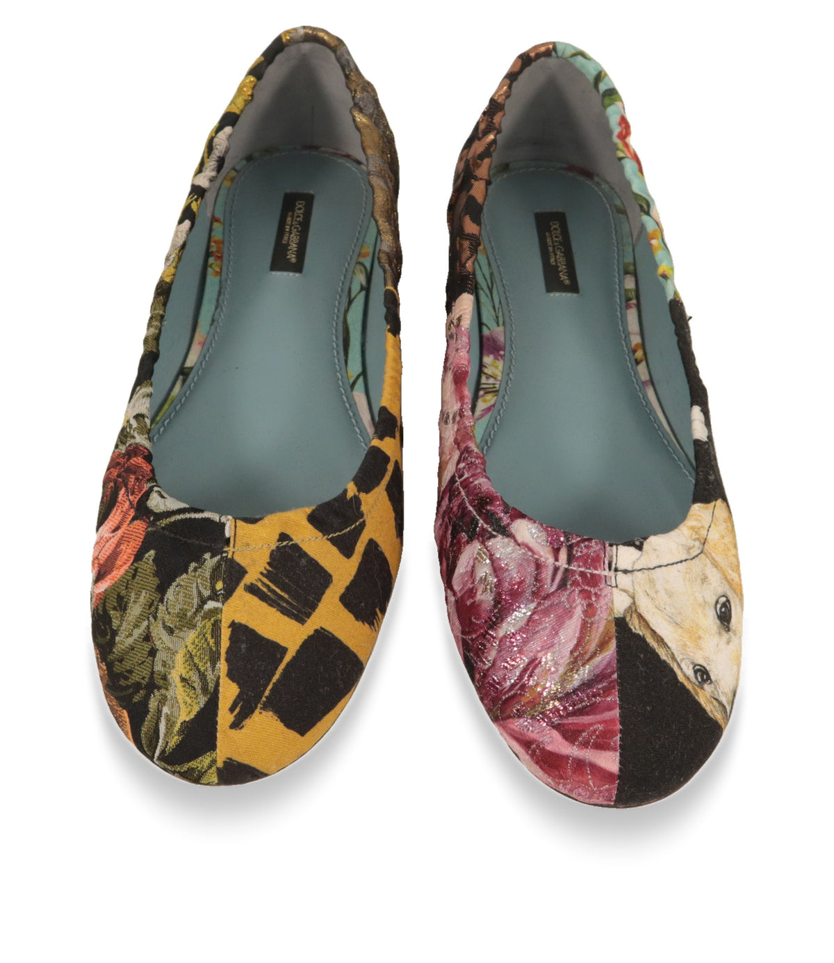 Dolce & Gabbana Ballerinas von oben mit türkisfarbenem Lederfutter und Logo-Einlegesohle