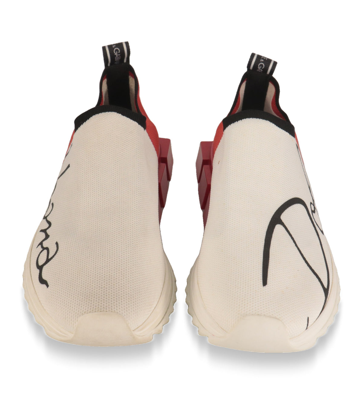 Dolce & Gabbana Damen Slip-On Sneaker Frontansicht mit weißer Strickkappe