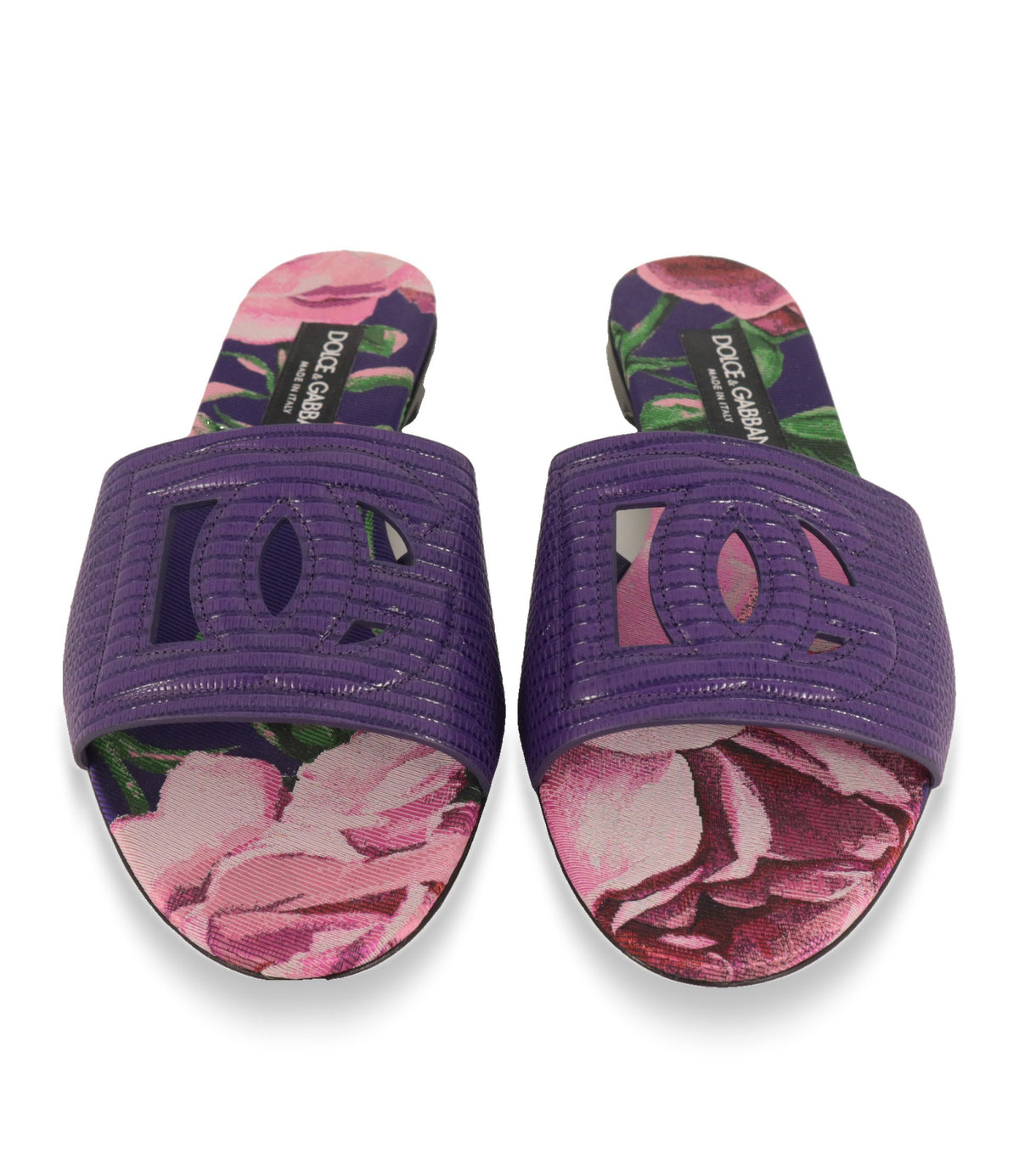 Dolce & Gabbana Pantoletten von oben mit Rosen-Jacquard Fußbett