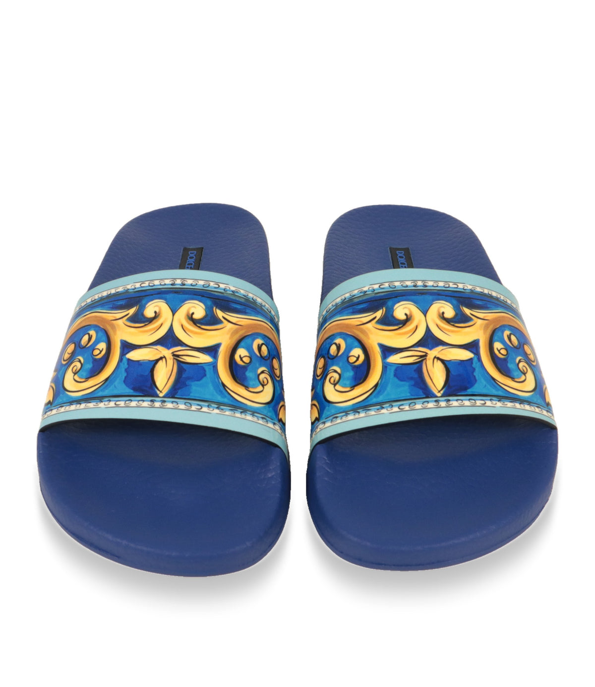 Dolce & Gabbana Badesandalen von oben mit Majolika-Ornament auf dem Band
