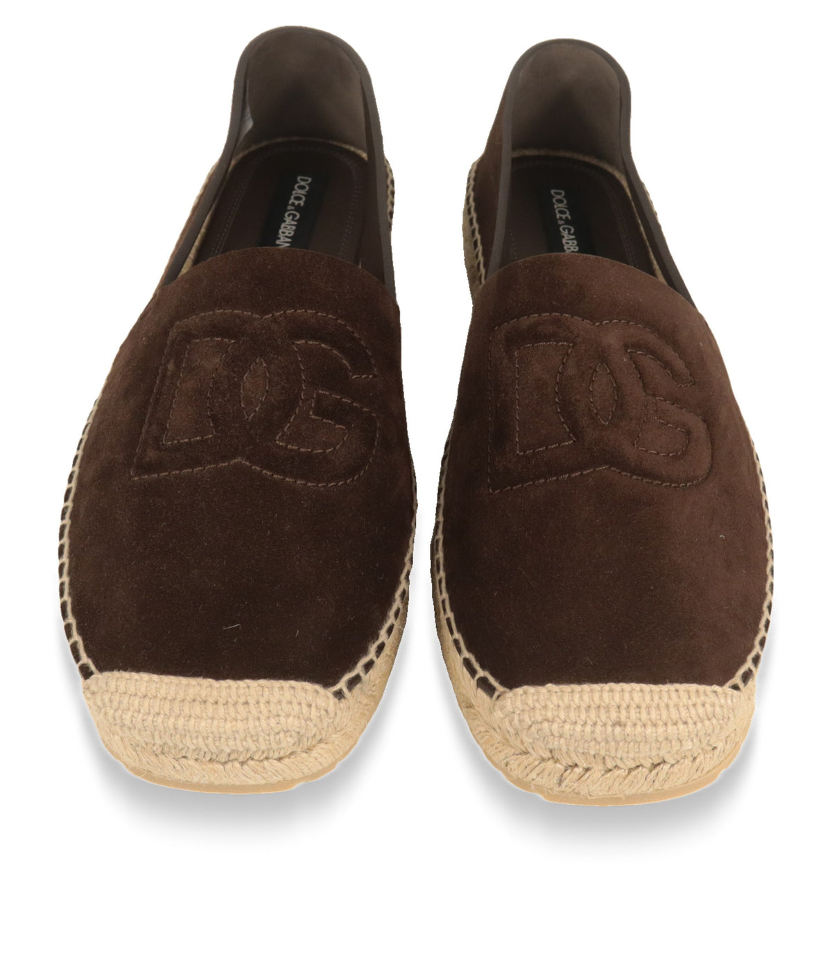 Dolce & Gabbana Espadrilles von oben mit eingeprägtem DG-Logo auf dem Vorderblatt