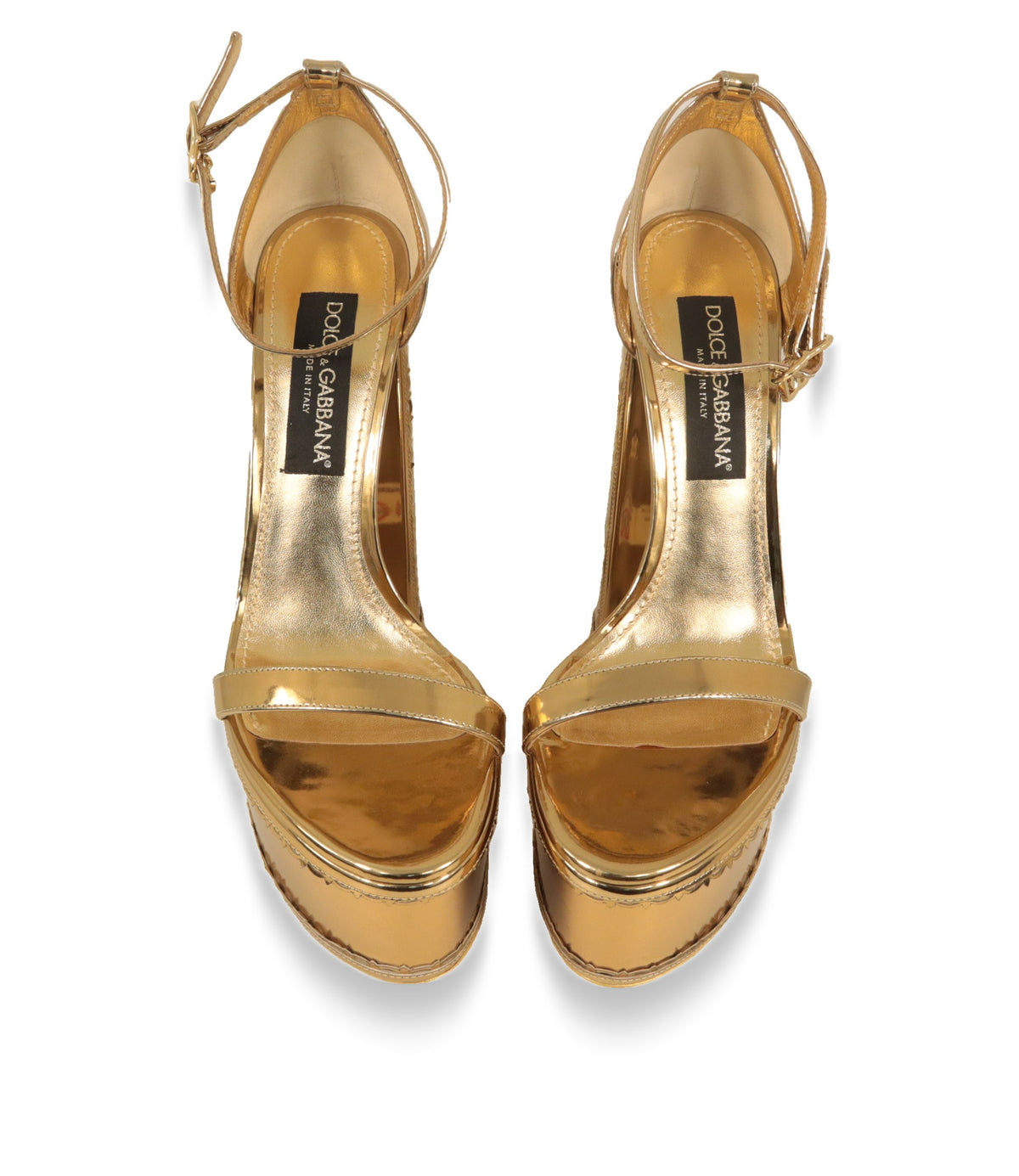 Dolce & Gabbana Damenschuhe in Gold von oben, Ledereinlegesohle mit Logoprägung