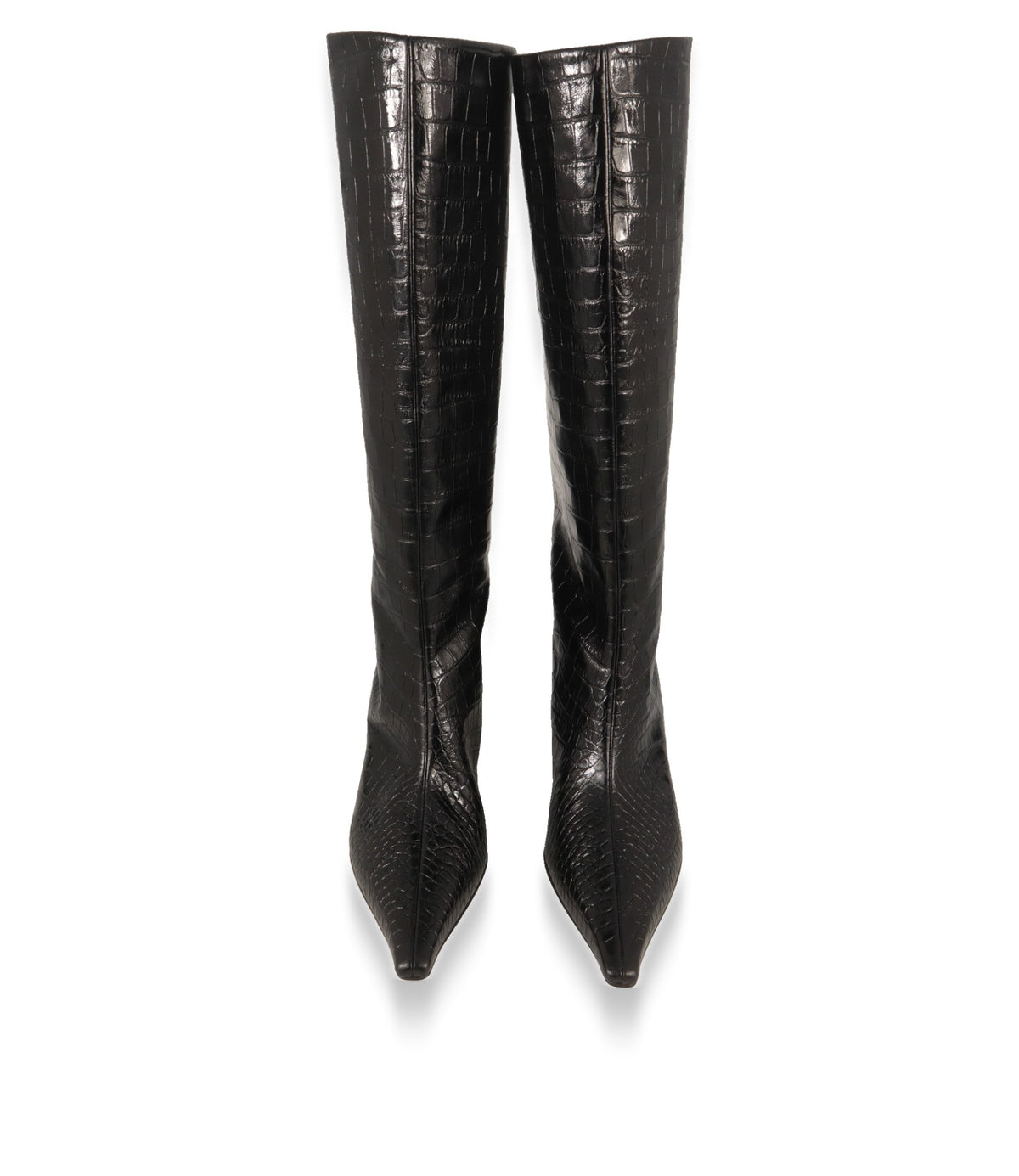 Dolce & Gabbana Stiefel aus schwarzem Leder, Frontansicht mit spitzer Kappe