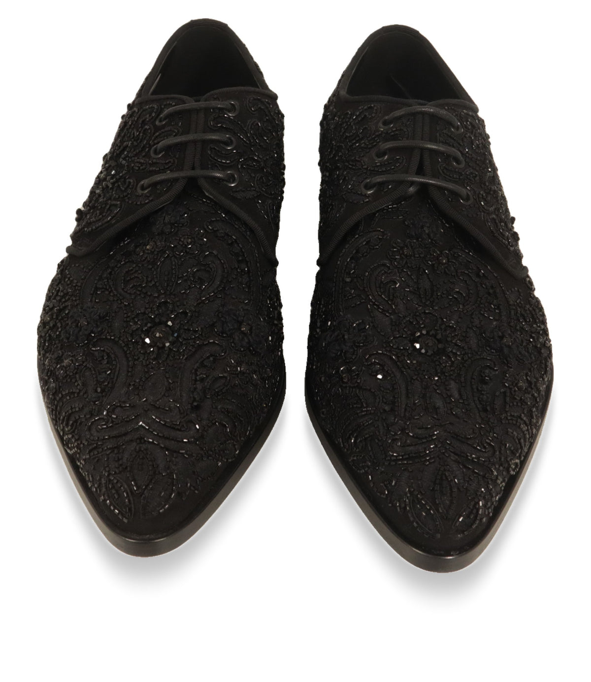 Dolce & Gabbana Derby Schuhe von oben mit spitzer Kappe und schwarzer Schnürung