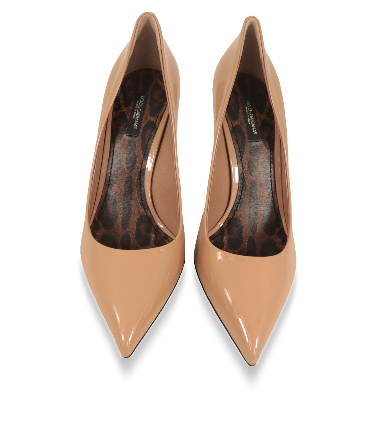 Dolce & Gabbana Pumps von oben mit Blick auf Logo-Etikett und Leoparden-Innensohle