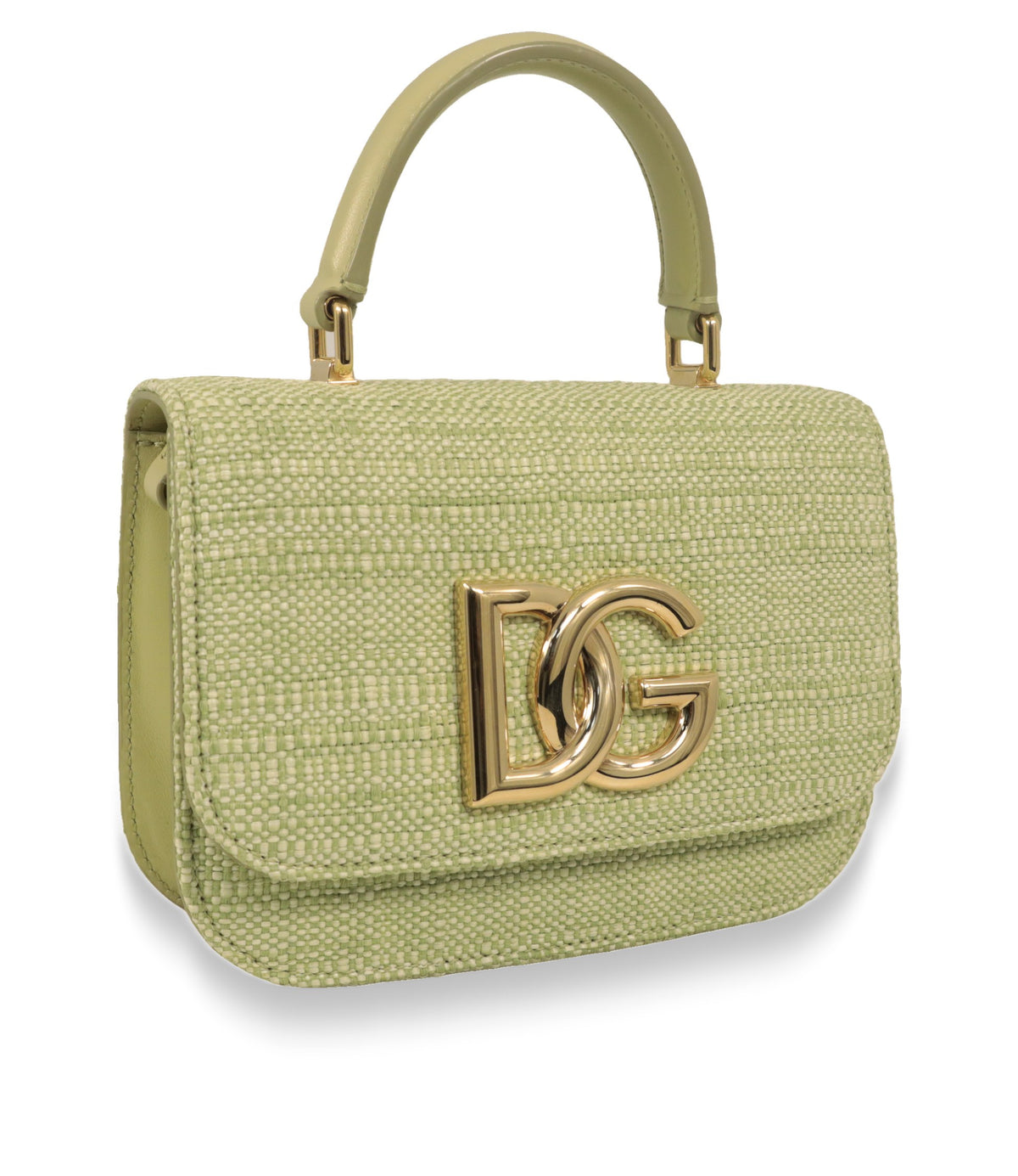 Dolce & Gabbana Handtasche aus Raffia und Kalbsleder in seitlicher Schrägansicht