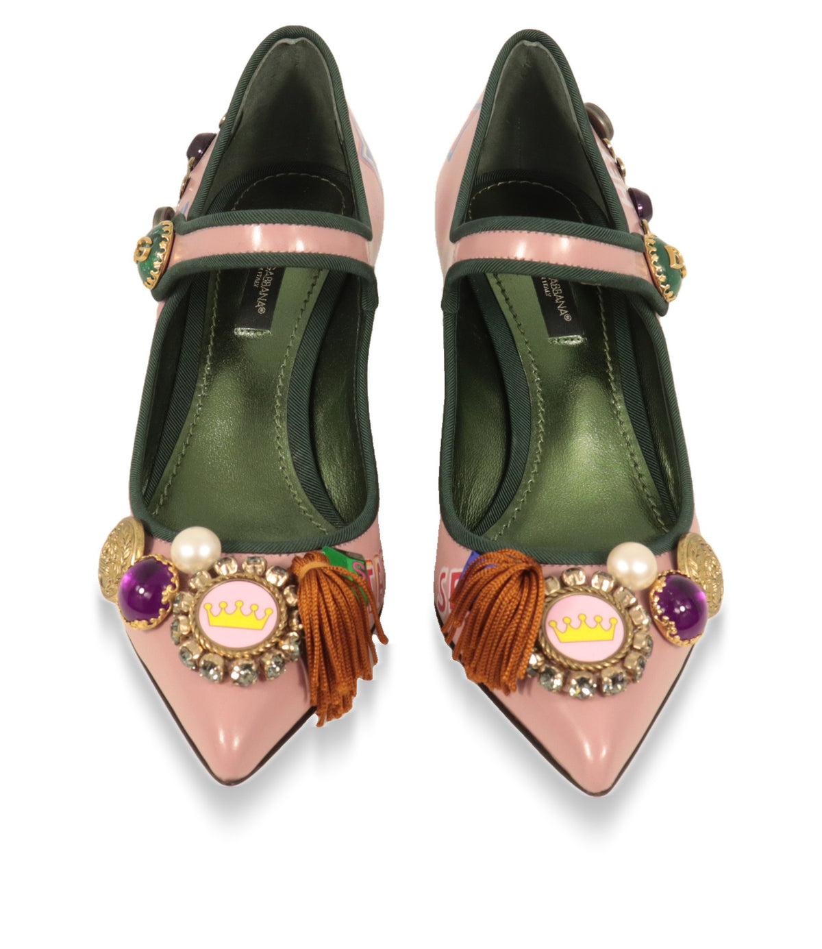 Dolce & Gabbana Mary Jane Pumps mit grünem Lederfutter und spitzer Kappe von oben