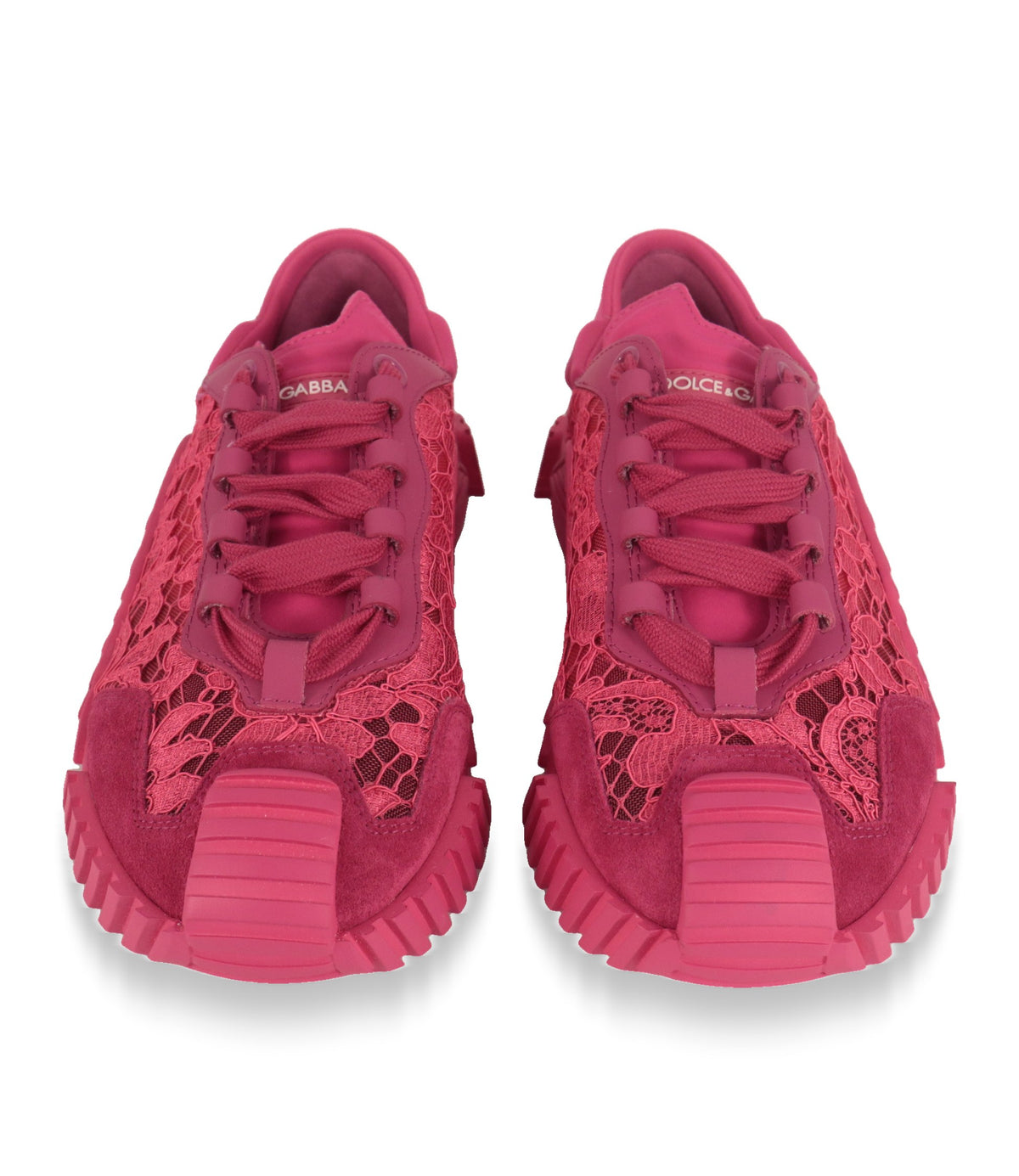 Dolce & Gabbana Sneaker Pink mit Schnürung und Logo-Band, Frontansicht