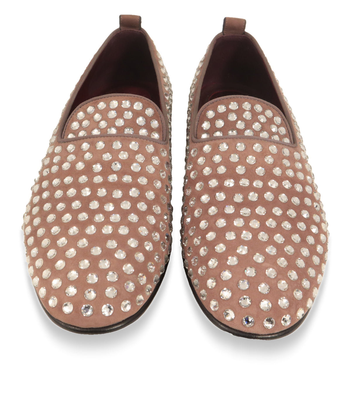 Dolce & Gabbana Slipper Herren von oben mit weinrotem Innenfutter und Kristallbesatz