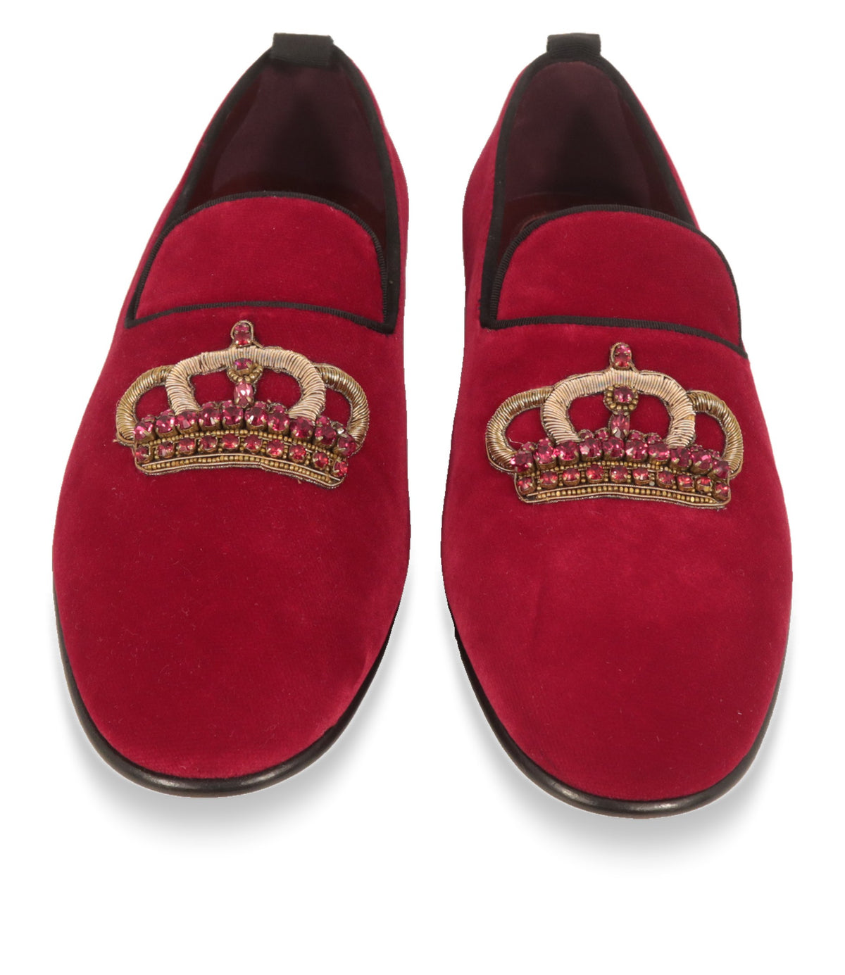 Dolce & Gabbana Samt Slipper von oben mit bestickter Krone auf dem Vorderblatt
