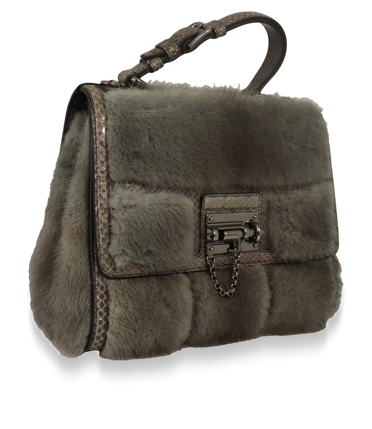 Dolce & Gabbana Handtasche aus Nerz und Ayers-Python in seitlicher Dreiviertelansicht