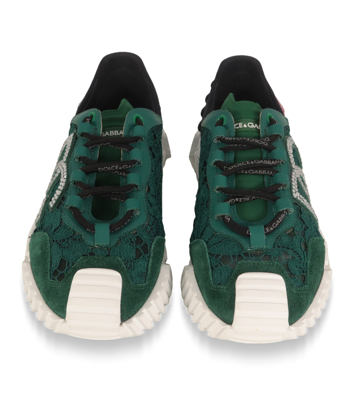 Grüne Dolce & Gabbana Sneaker mit schwarzer Schnürung, Frontansicht