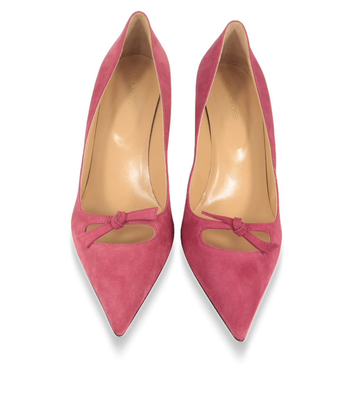 Sergio Rossi High Heels in Pink von oben, spitze Kappe und Cut-out mit Schleife